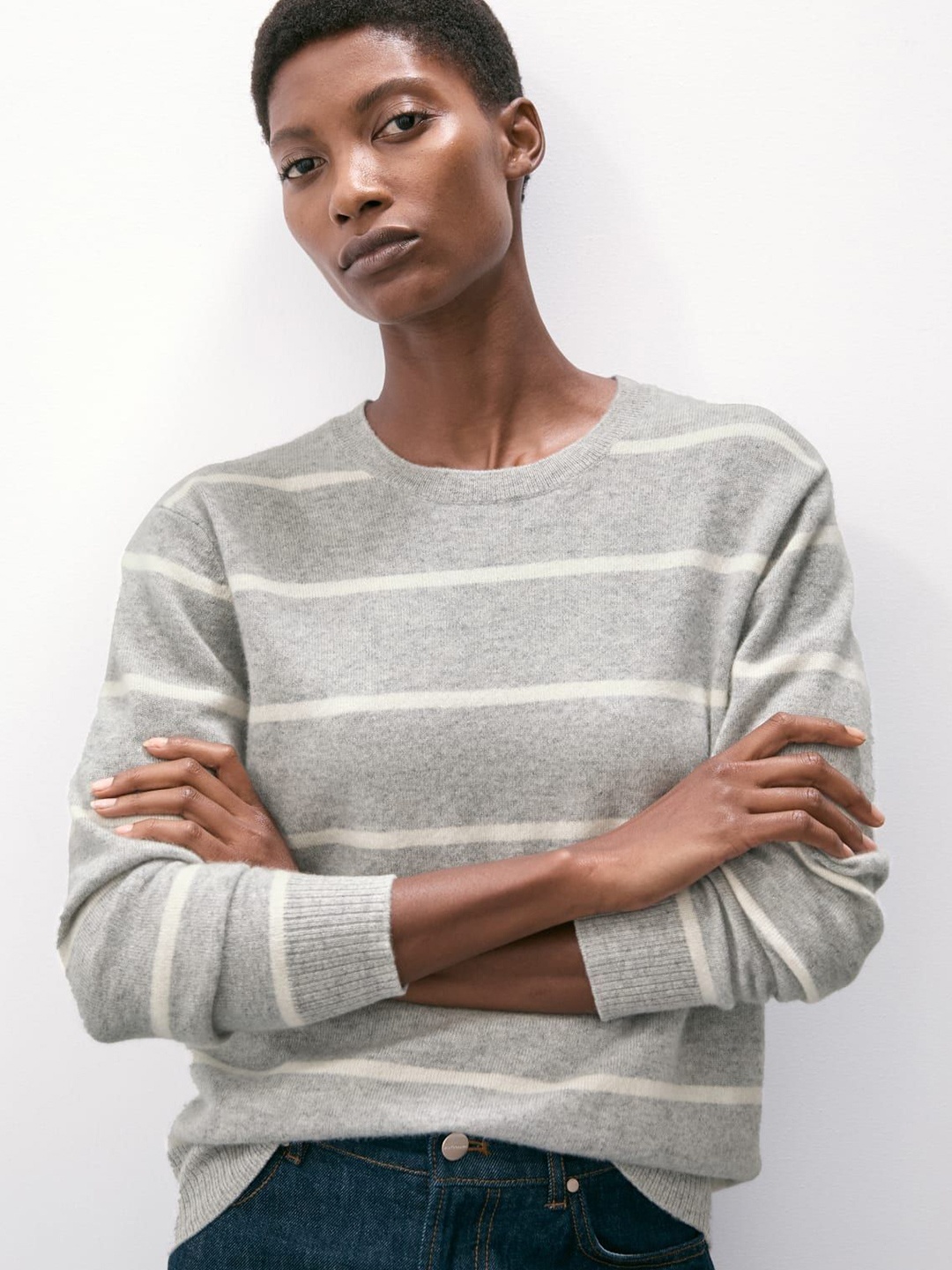 

Marks & Spencer Women Striped Pullover Sweaters, Grey