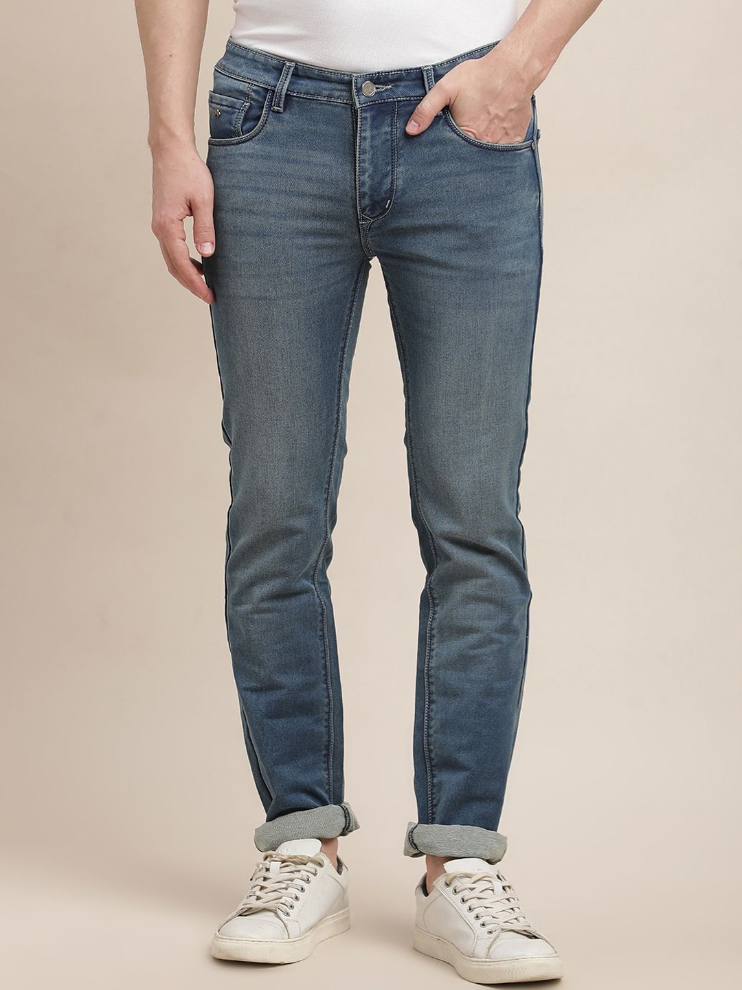 

Turtle Men Classic Tapered Fit Light Fade Mid-Rise Stretchable Jeans, Blue