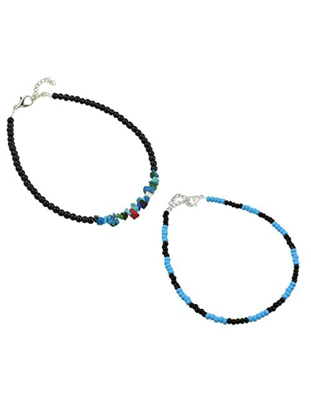 

HIGH TRENDZ Women Set of 2 Anklets, Black