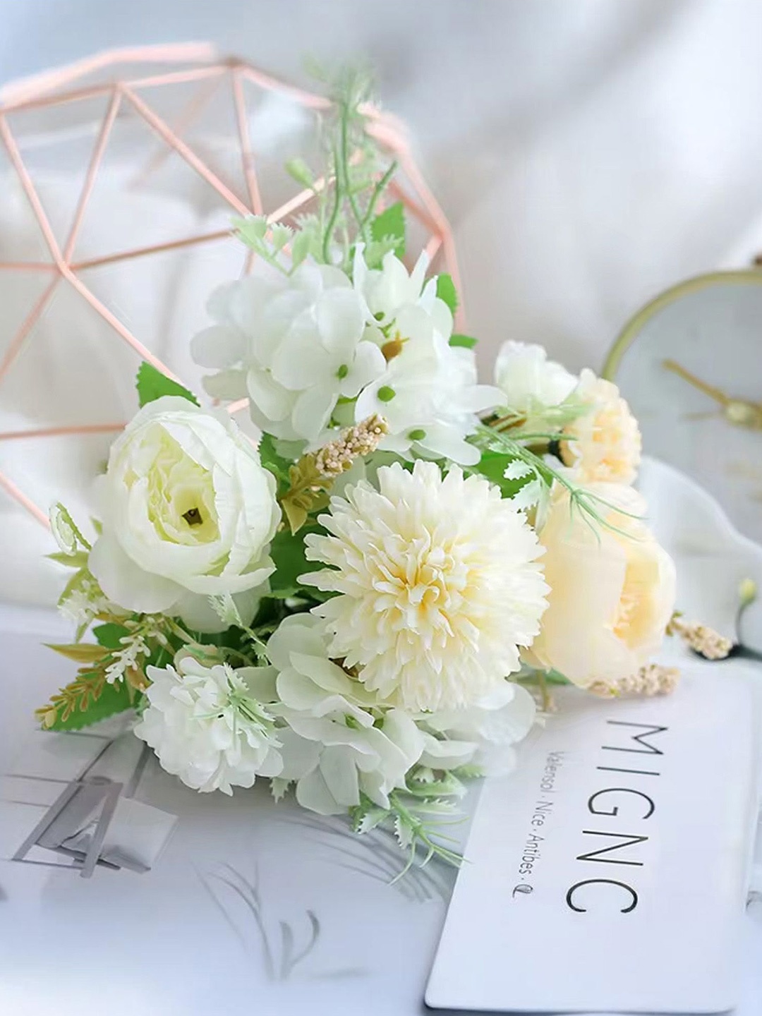 

Ekhasa White Rose Artificial Flowers Bunch for Vases & Pots