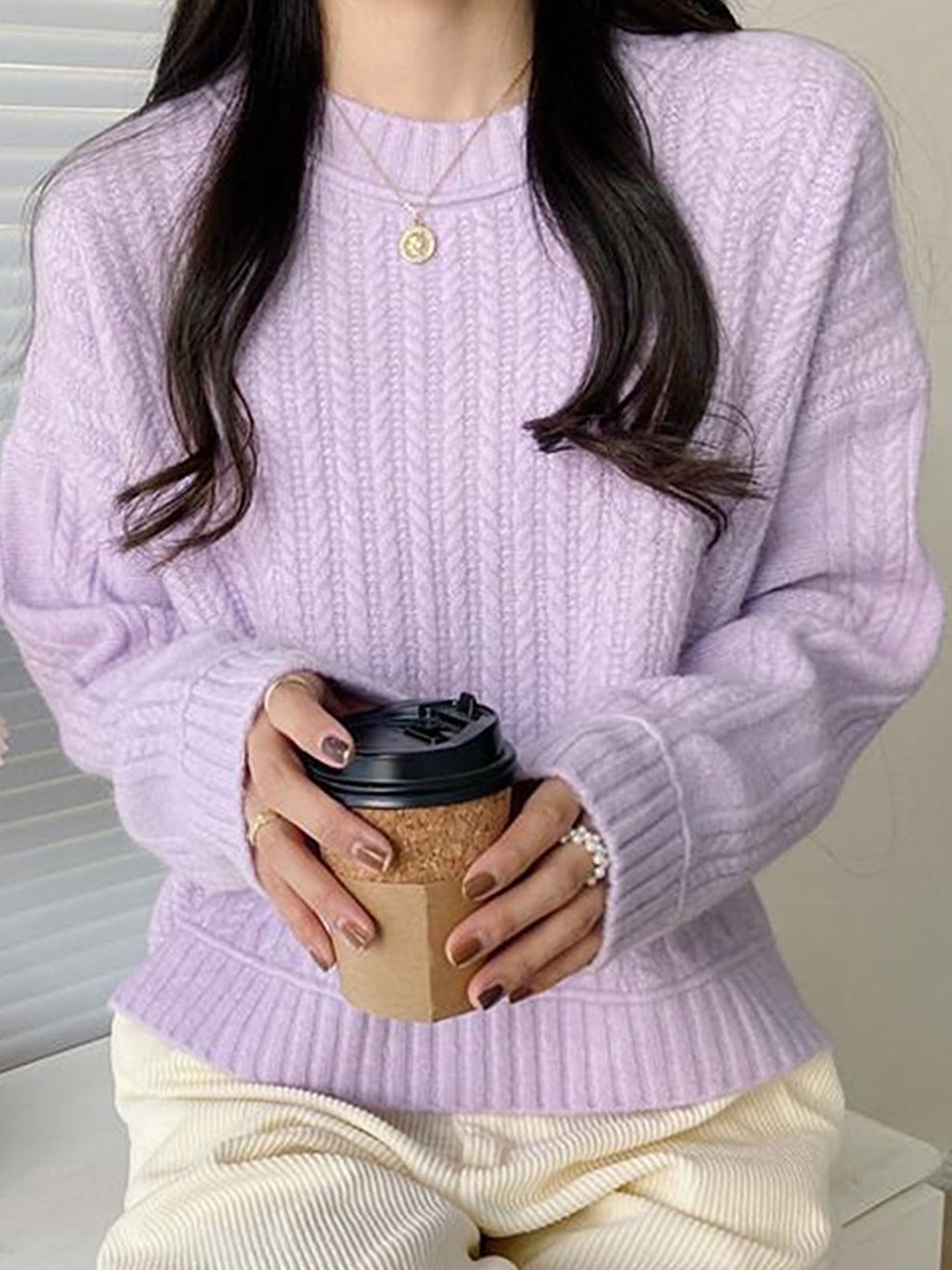 

LULU & SKY Women Cable Knit Pullover, Purple