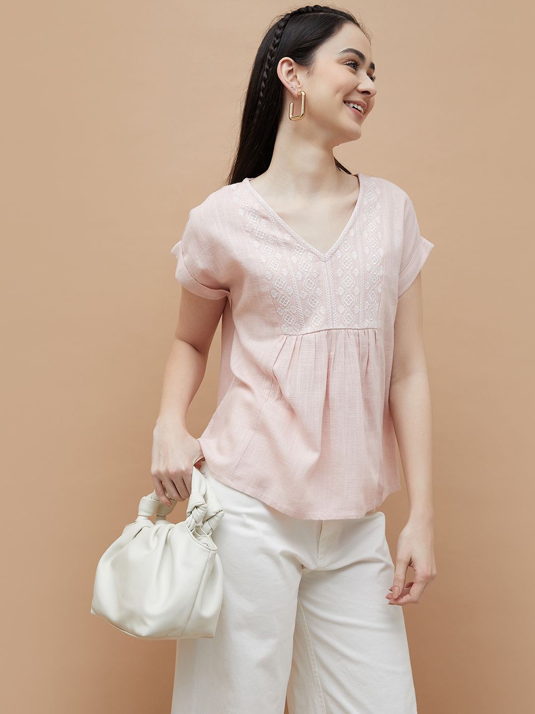 

Fame Forever by Lifestyle Women Embroidered Empire Top, Pink