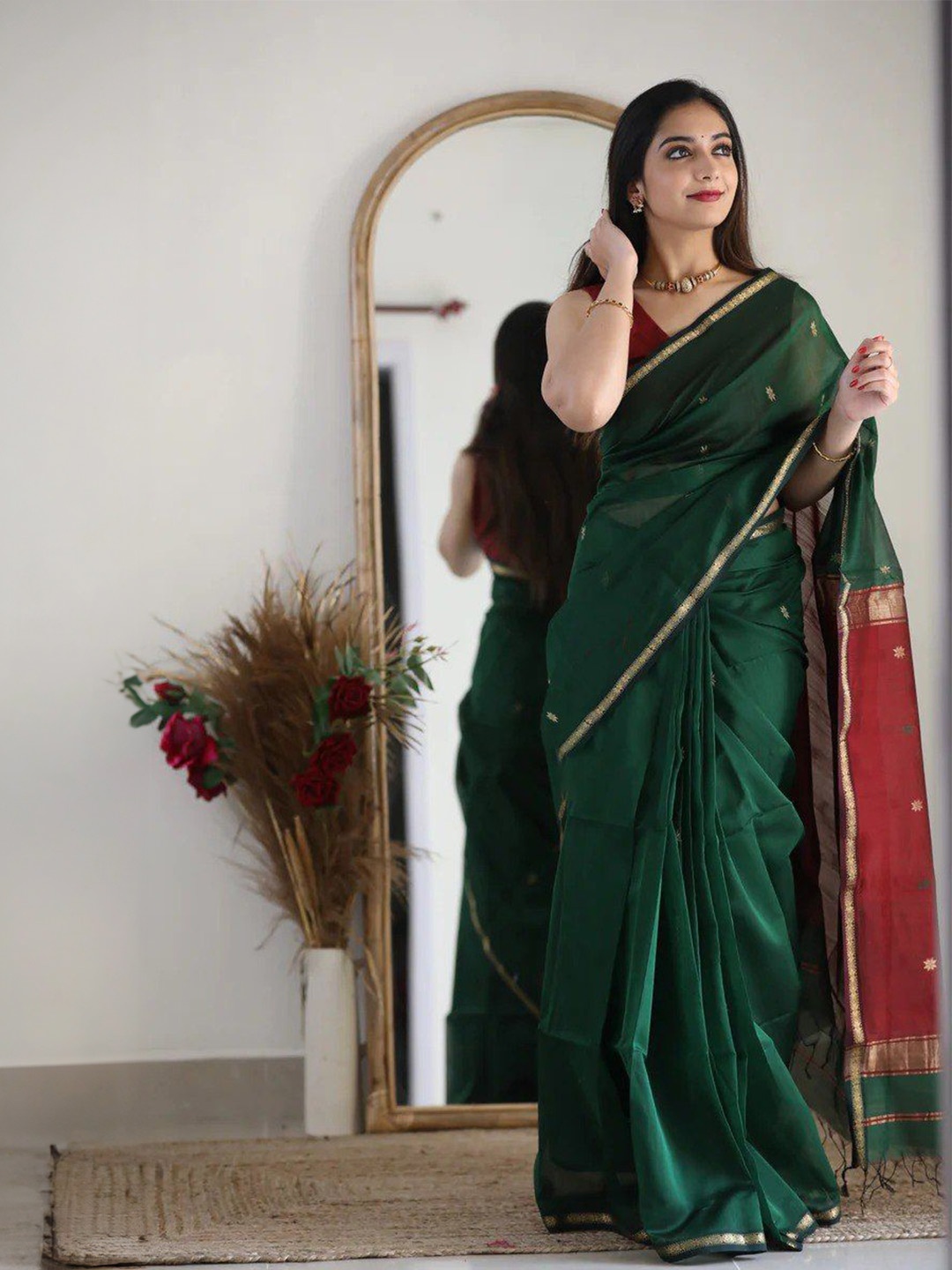 

Visit Wear Woven Design Zari Pure Silk Banarasi Saree, Green