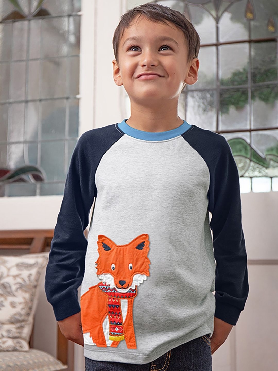 

JC SPARKLE Boys Animal Applique Round Neck Cotton Casual T-shirt, Grey melange