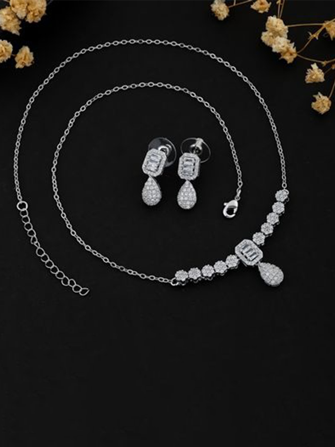 

SKY SHOPPERS Silver Plated CZ Studded Jewellery Set