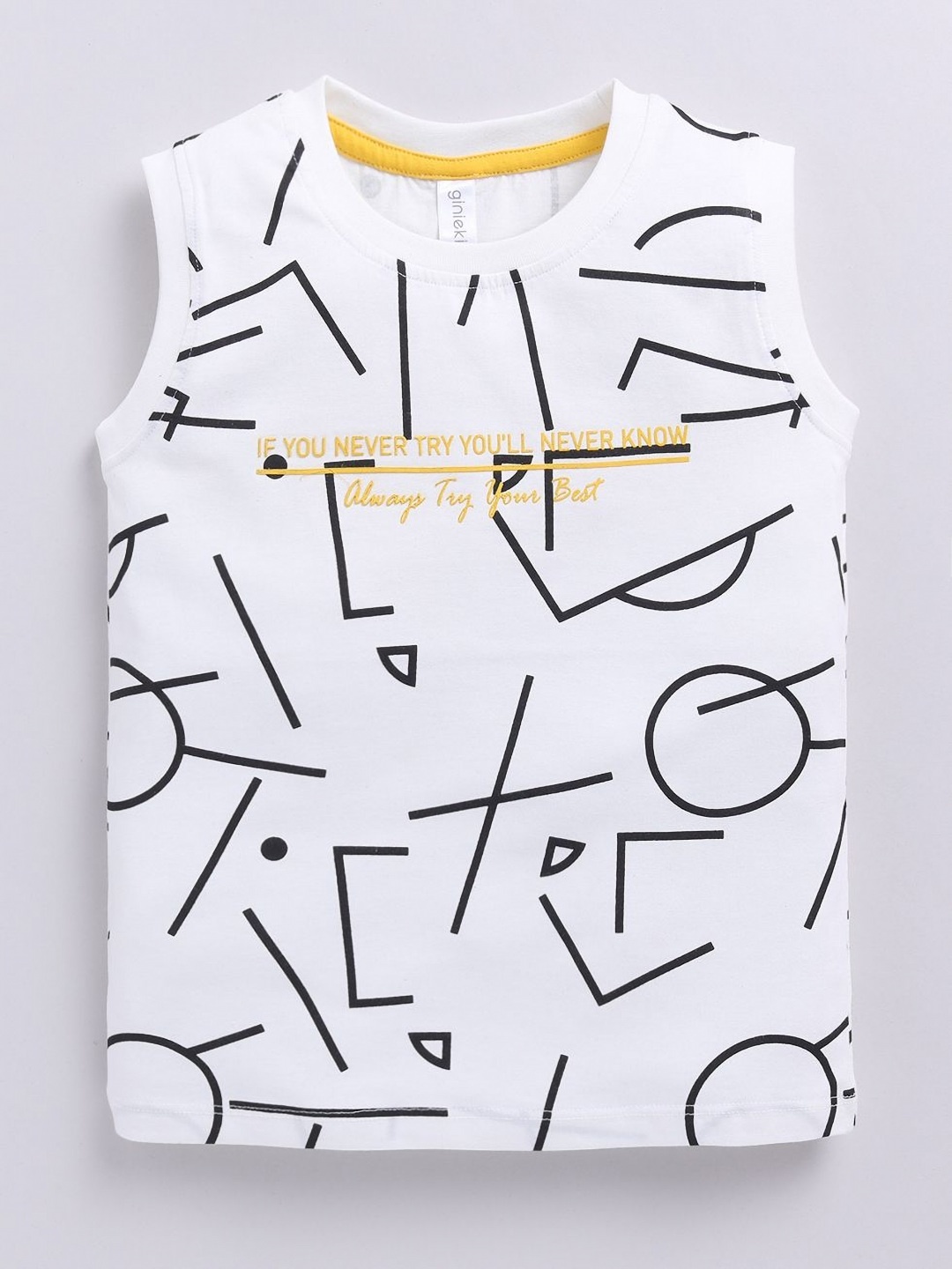 

Ginie Boys Cotton Geometric Printed T-shirt, White