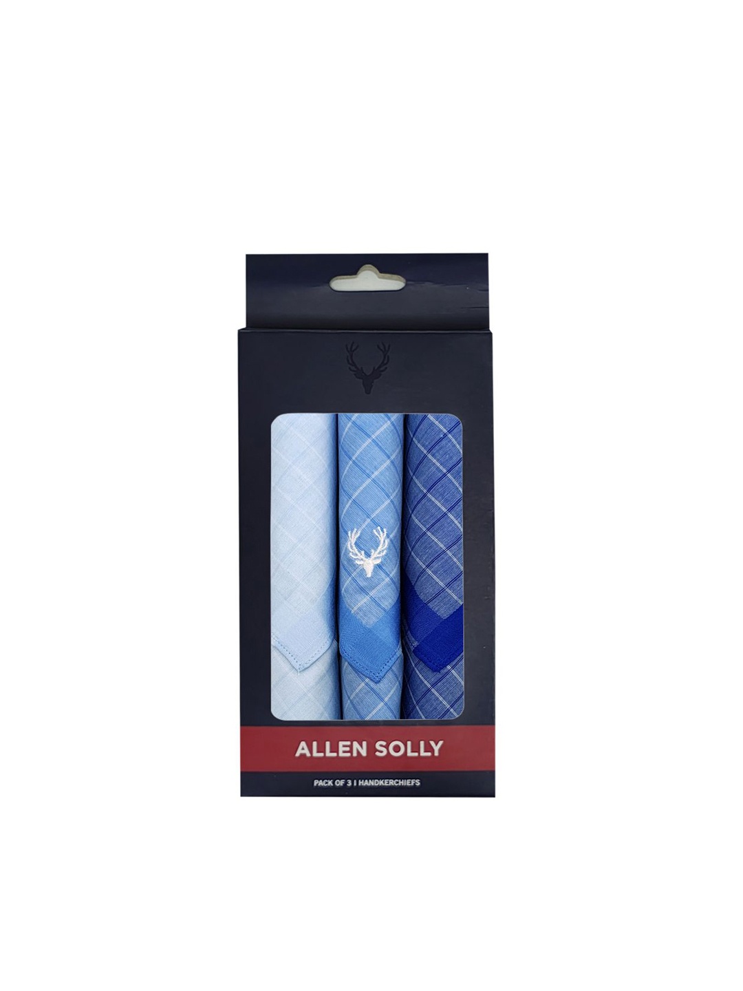 

Allen Solly Men Pack Of 3 Checked Cotton Handkerchiefs Gift Set, Blue