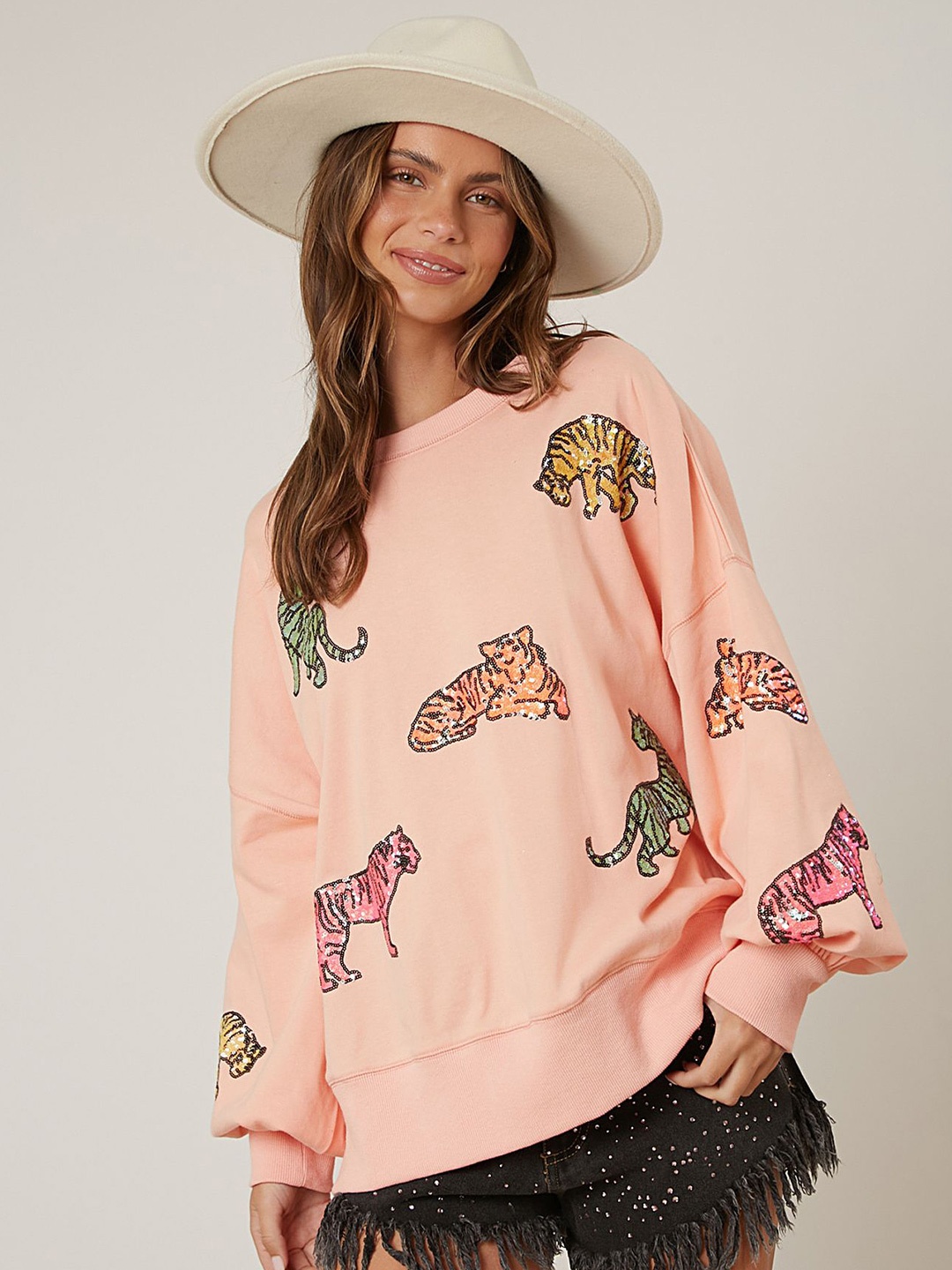 

LULU & SKY Women Conversational Printed Sweatshirt, Pink