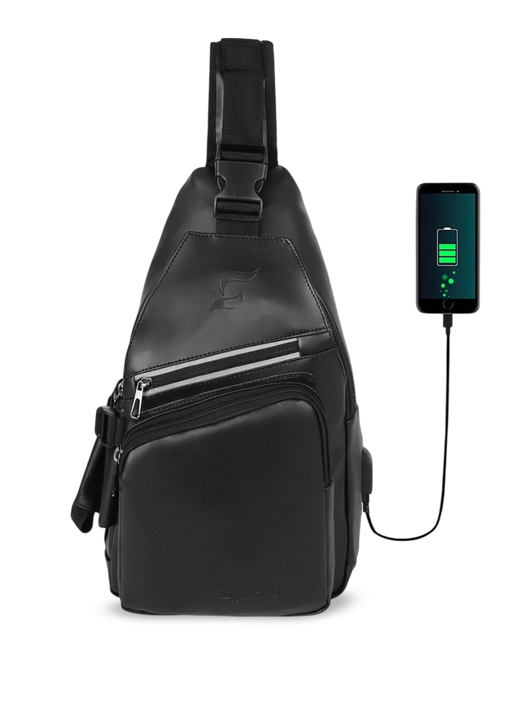 

SPOTIC Unisex Brand Logo Printed Crossbody Shoulder Bag, Black