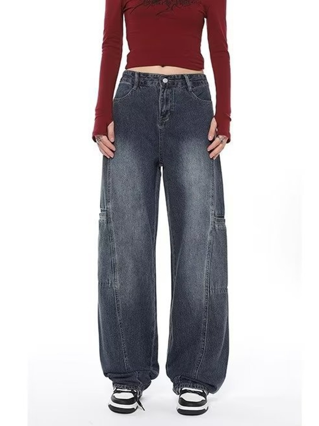 

LULU & SKY Women Wide Leg Heavy Fade Mid-Rise Jeans, Blue