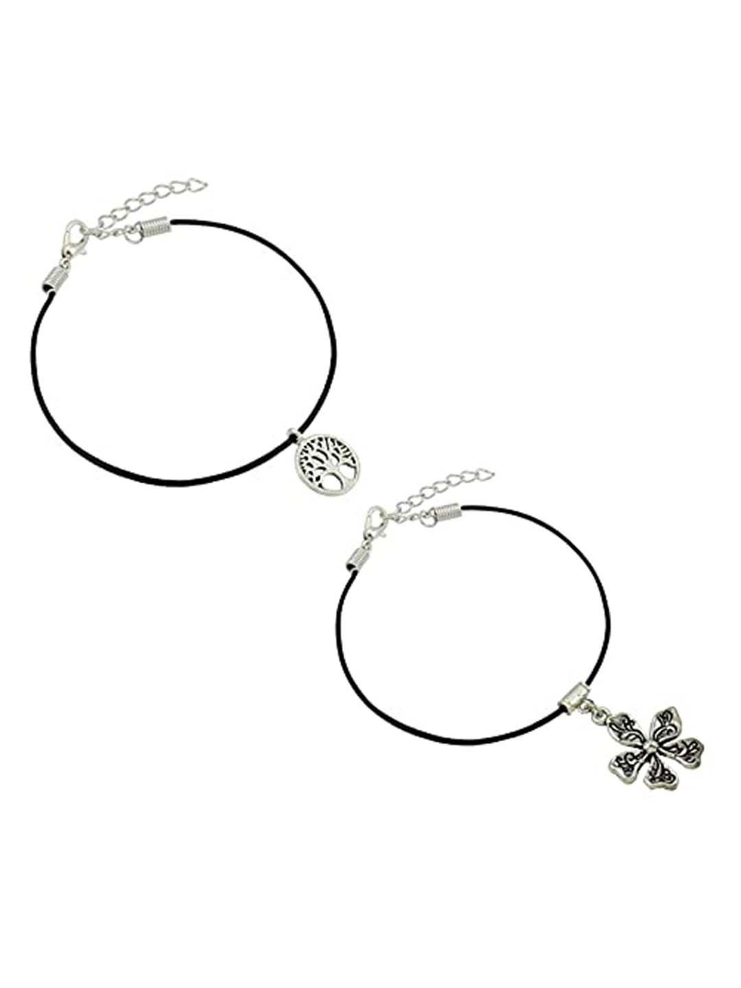 

HIGH TRENDZ Women Set of 2 Anklets, Black