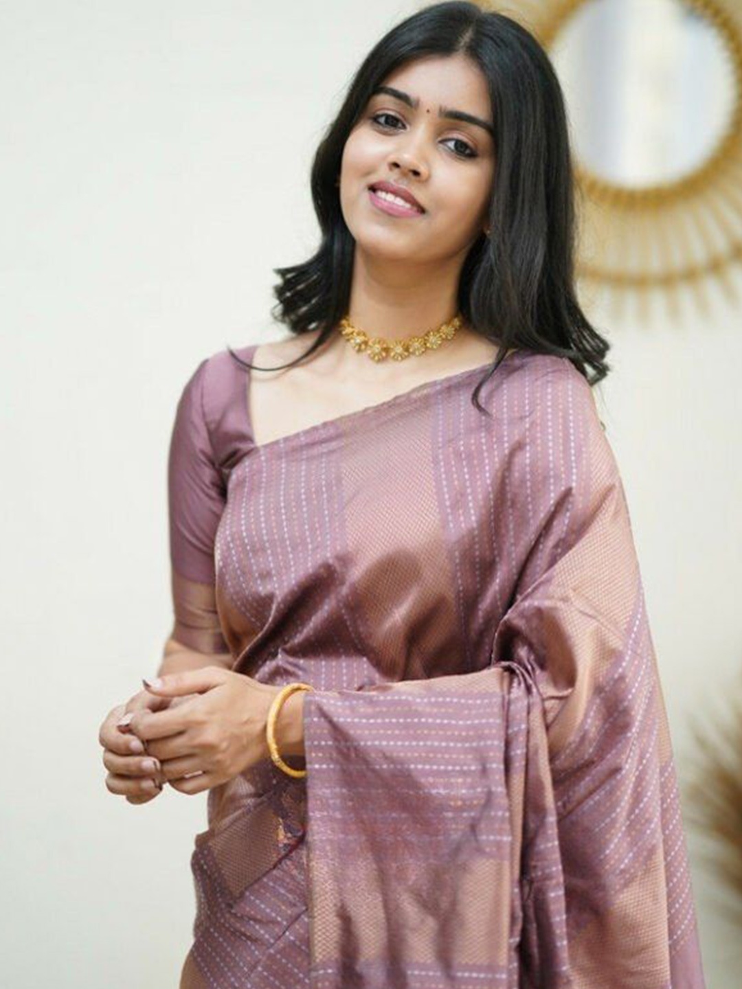 

Fashion Booms Woven Design Zari Pure Silk Banarasi Saree, Peach