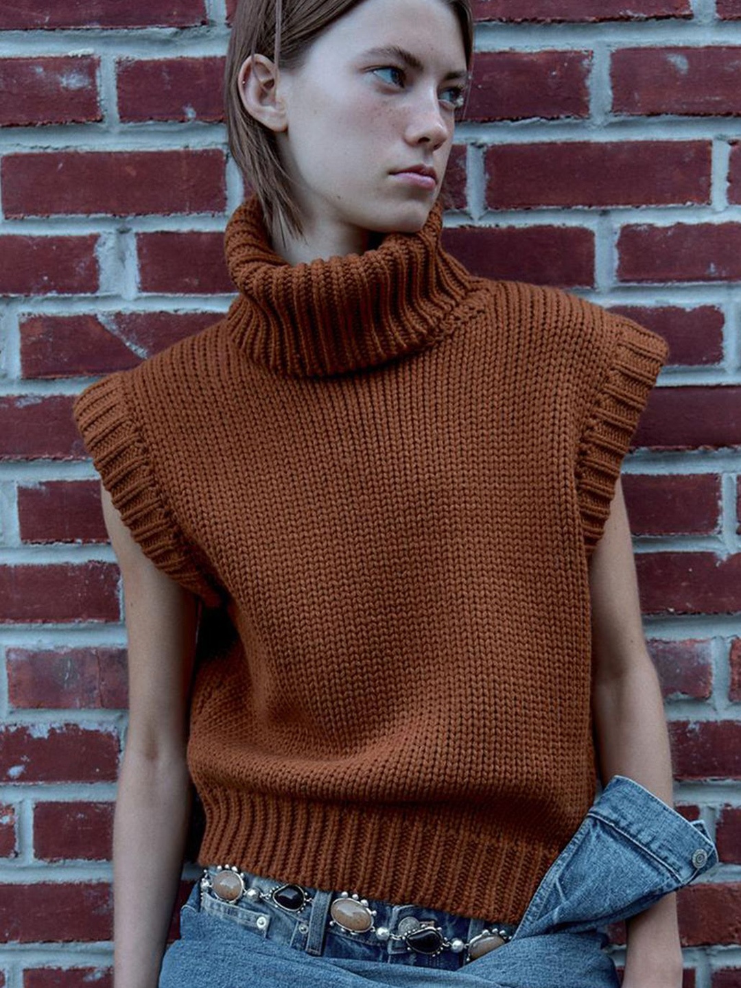 

LULU & SKY Women Knitted Sweater Vest, Brown