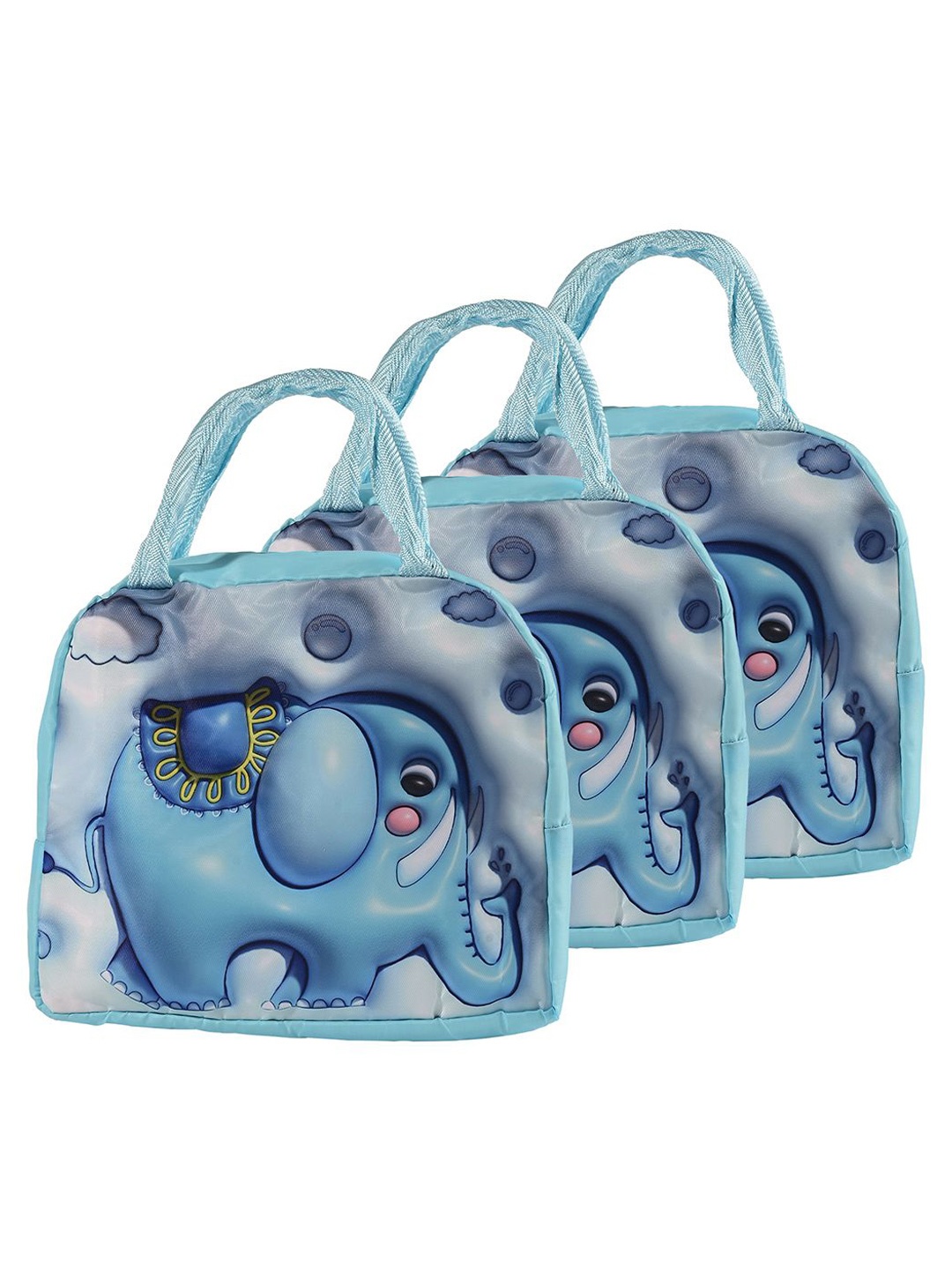 

Kuber Industries Kids Set of 3 Elephant Printed Lunch bags Travel Accessory, Blue