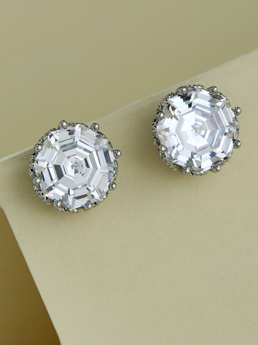 

Yinara Silver-Plated Contemporary Cubic Zirconia Solitaire Studs