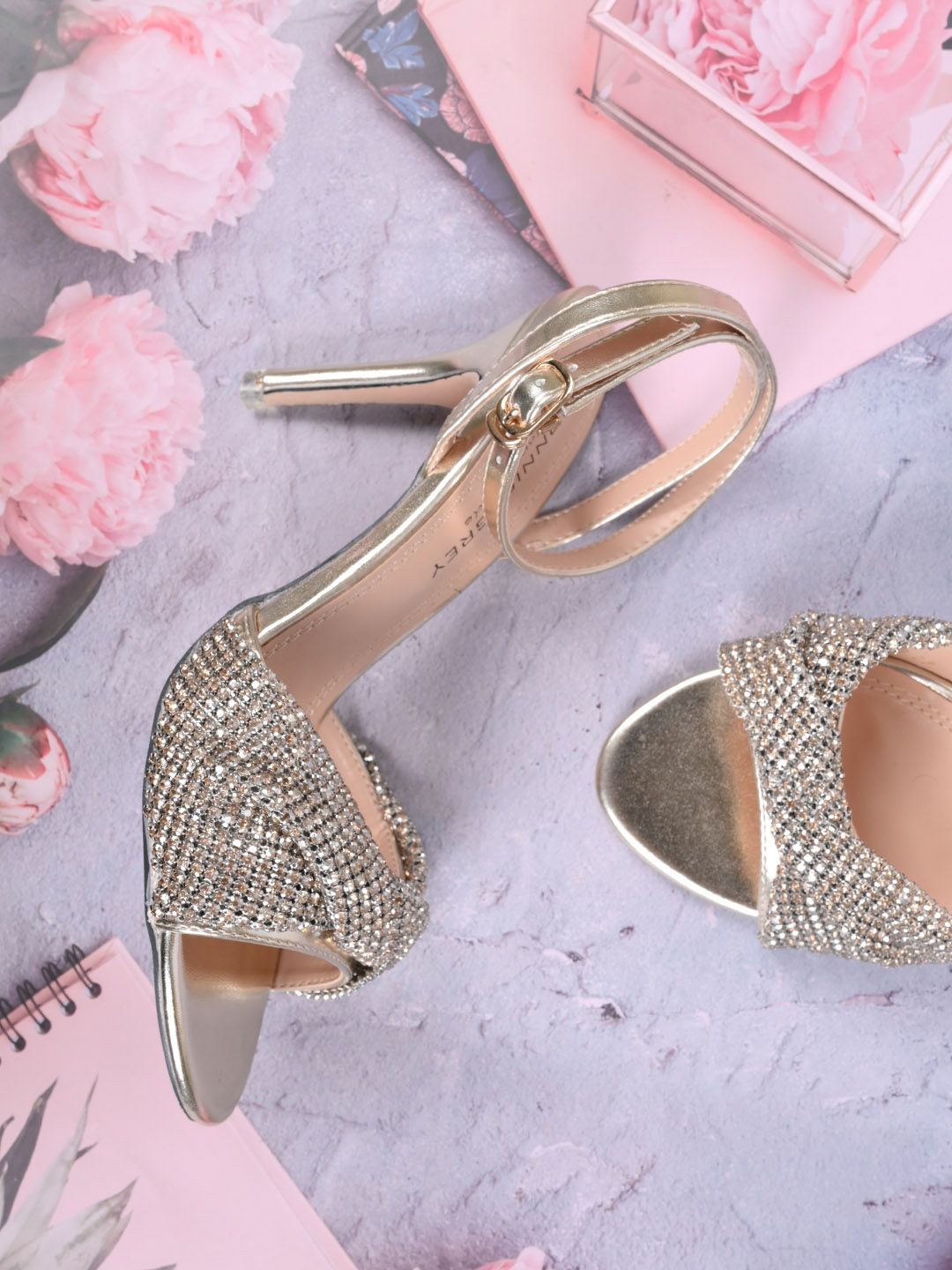 

Ronnie Grey Embellished PU Party Stiletto Pumps, Gold