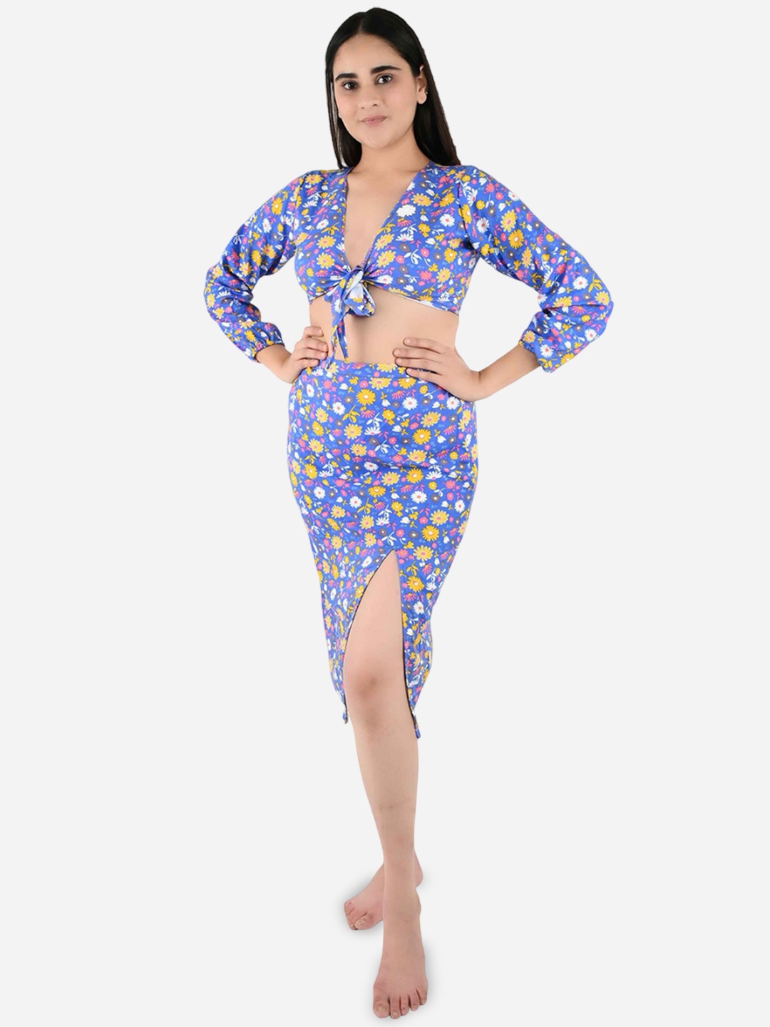 

Blissence Printed Top & Skirt Cover Up Set, Blue