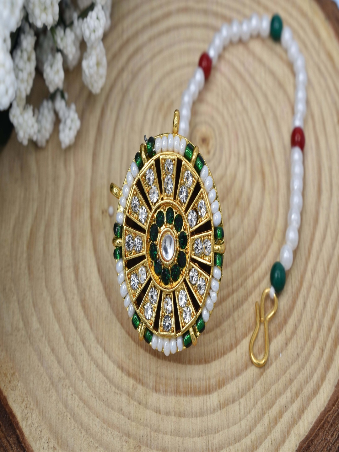 

MEIRA JEWELLERY Gold-Plated Artificial Stones Studded Maang Tikka Head Jewellery