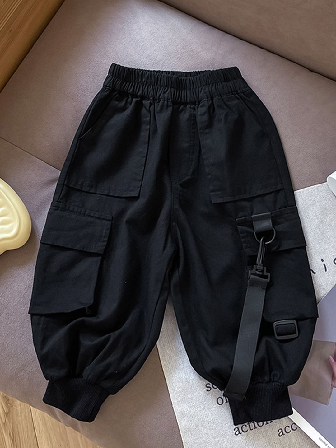 

FOREVER FRIDAY Boys Pure Cotton Relaxed Mid Rise Cargos Trousers, Black