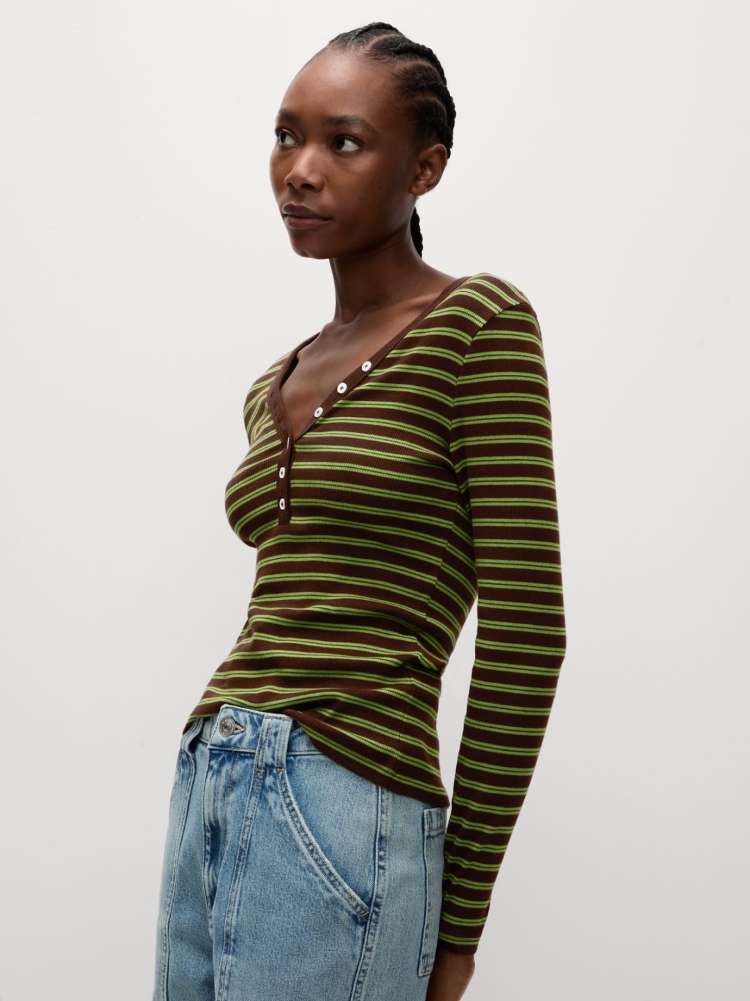 

Marks & Spencer Striped Cotton Top, Green