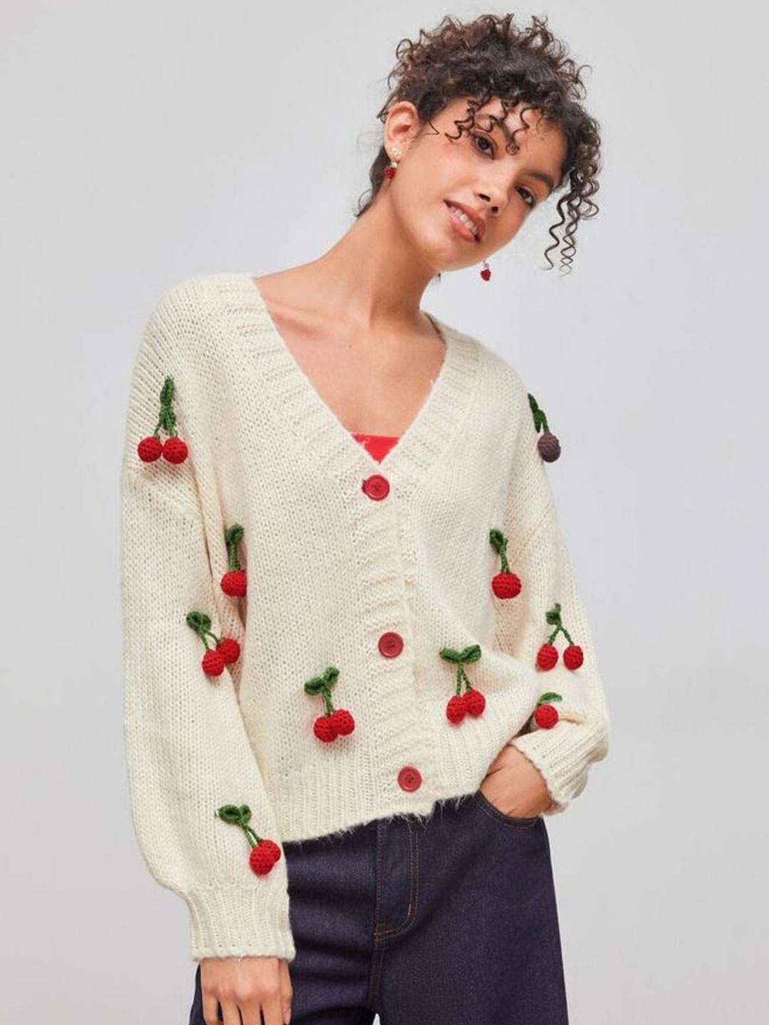 

LULU & SKY Women Floral Embroidered Cardigan Sweaters, Beige