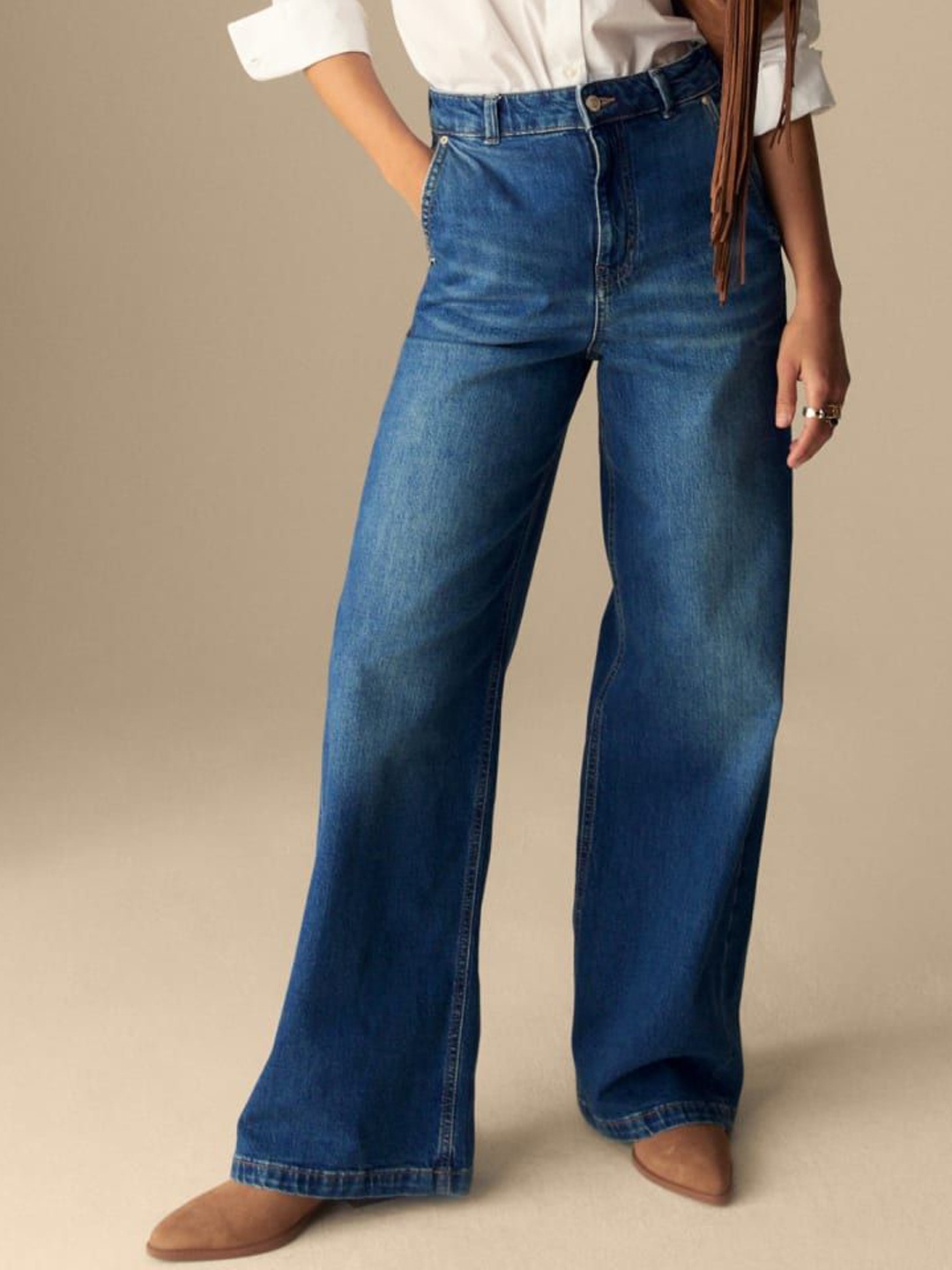 

Marks & Spencer Women Cotton Relaxed Fit High-Rise Jeans, Blue
