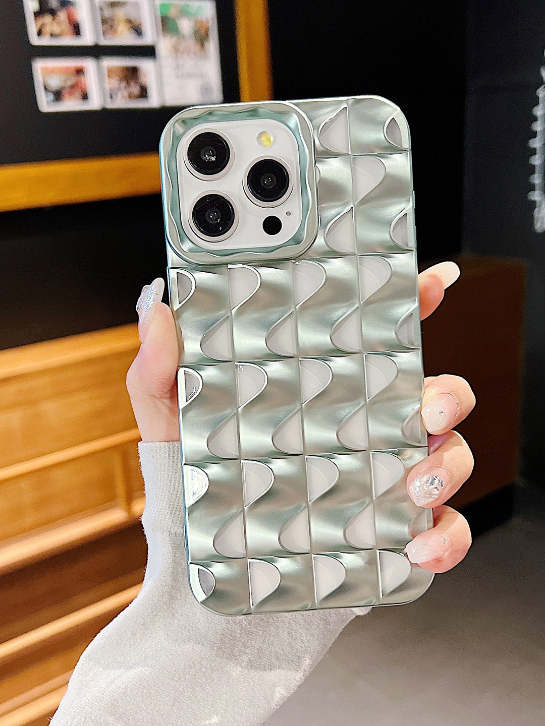 

Luxury Kase Texture iPhone 15 Pro Back Case, Green