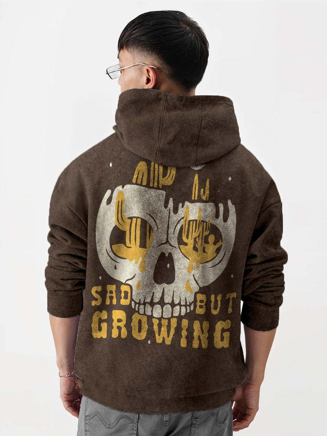 

Crazymonk Men Printed Hooded Sweatshirt, Brown