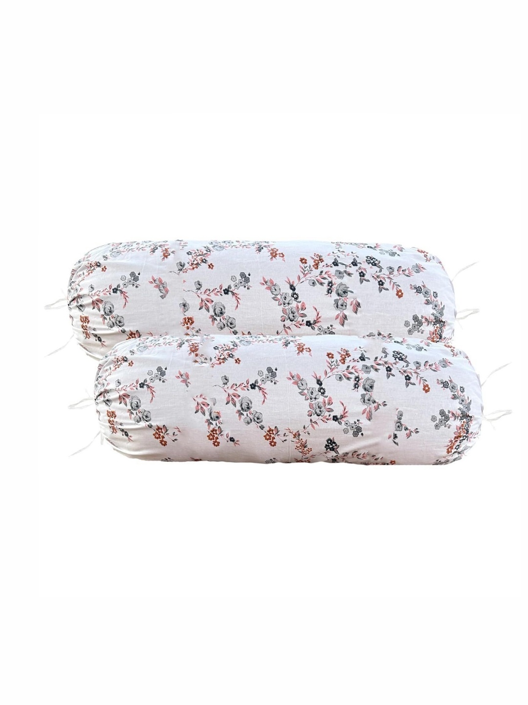 

Trance Home Linen Off-White & Peach 2 Pieces Floral Printed Cotton 200 TC Bolster Covers