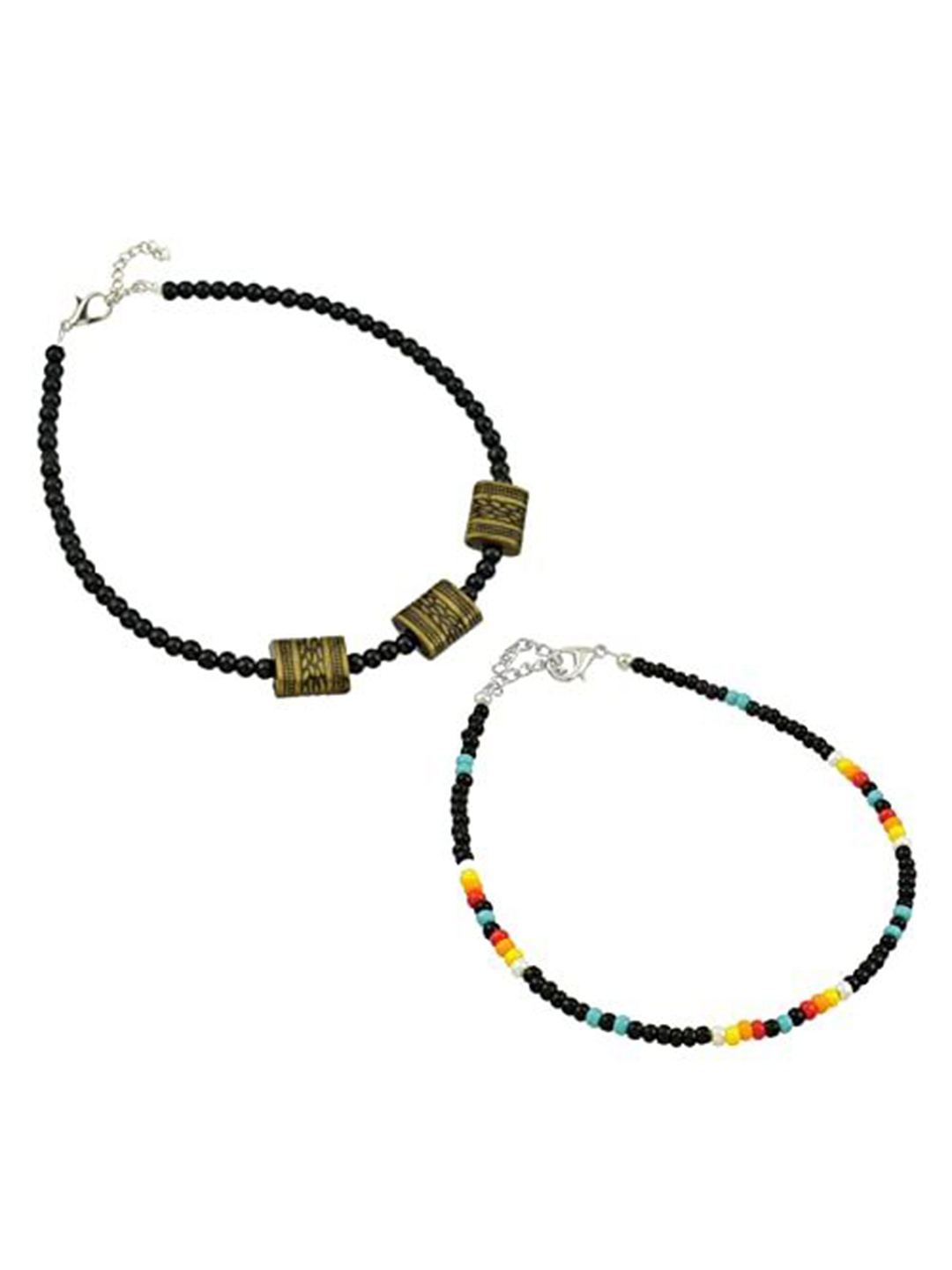

HIGH TRENDZ Women Set of 2 Anklets, Black