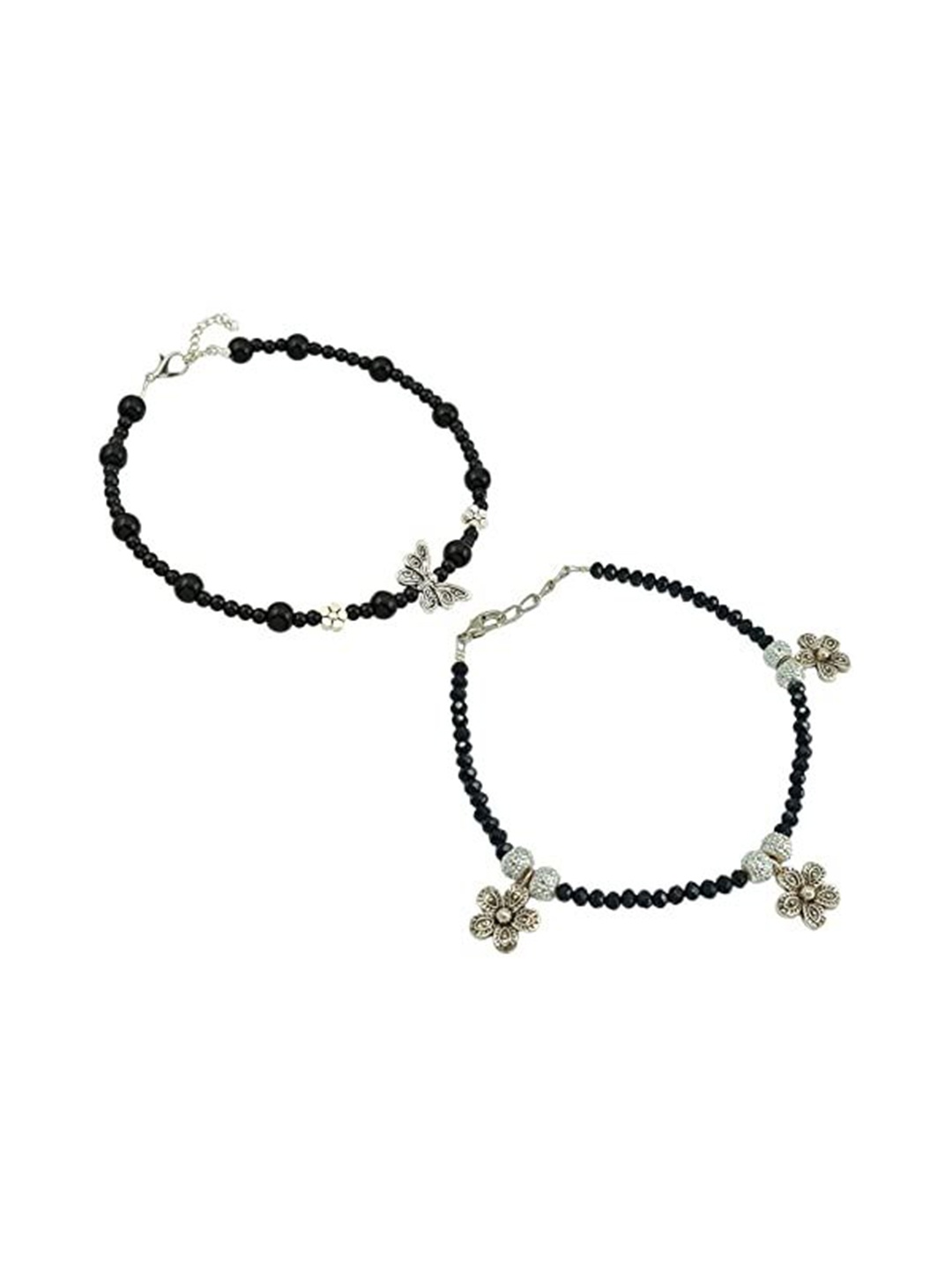 

HIGH TRENDZ Women Set of 2 Anklets, Black
