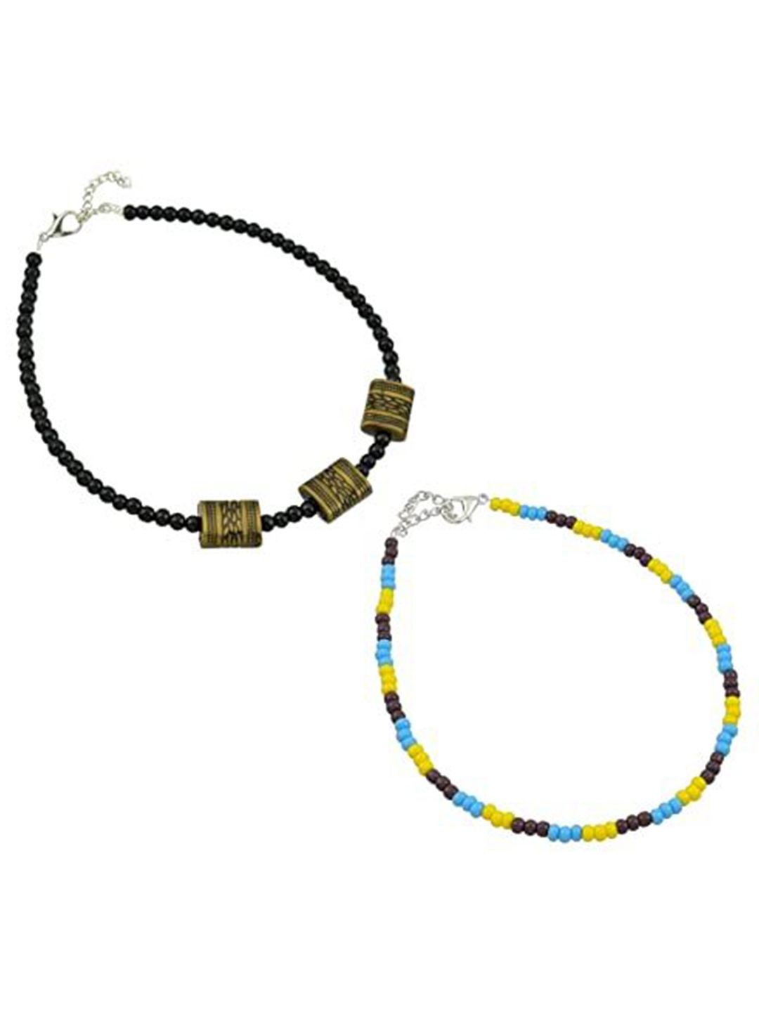 

HIGH TRENDZ Women Set of 2 Anklets, Black