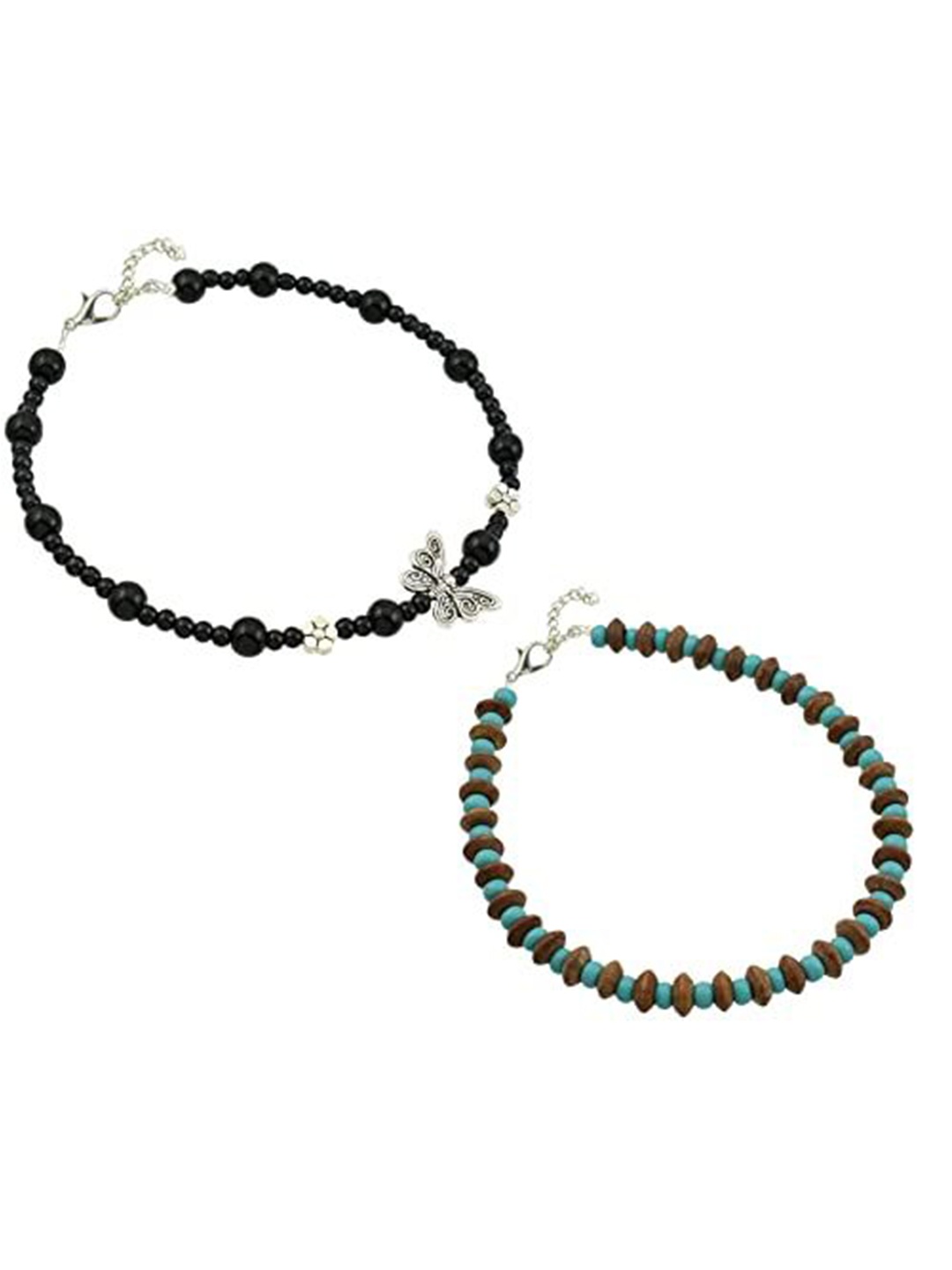 

HIGH TRENDZ Women Set of 2 Anklets, Black