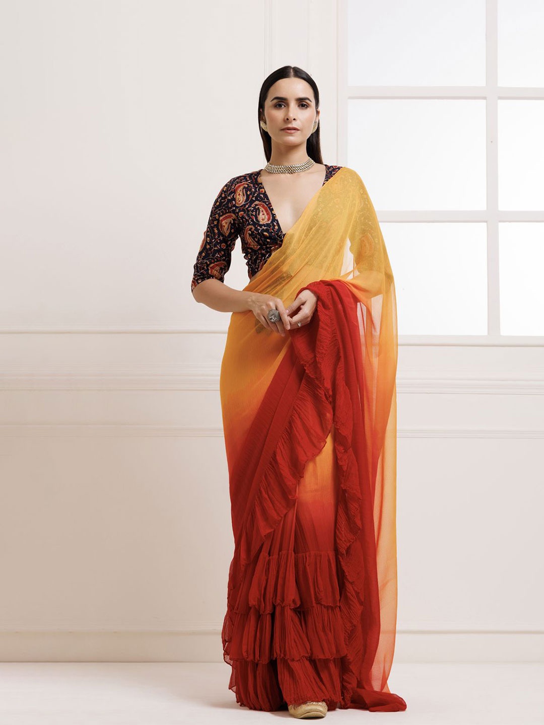

Geroo Luxe Tie and Dye Dyed Saree, Orange