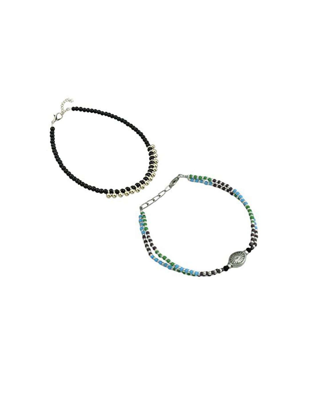 

HIGH TRENDZ Women Set of 2 Anklets, Black