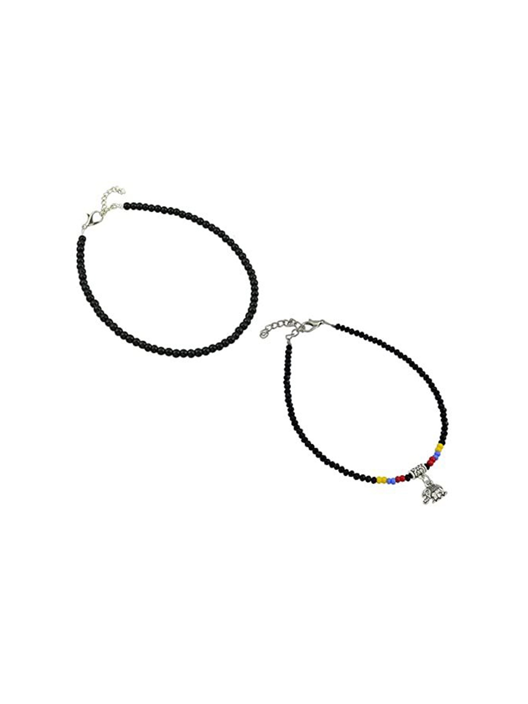 

HIGH TRENDZ Women Set of 2 Anklets, Black