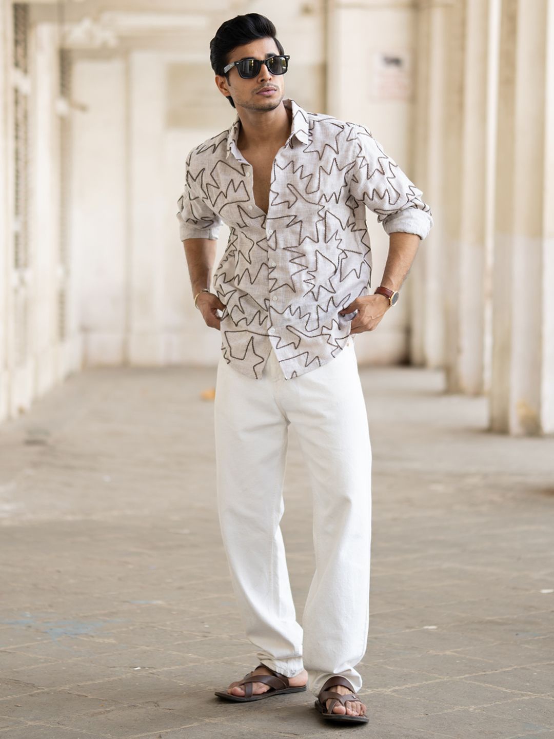 

Powerlook Men Opaque Abstract Printed Cotton Casual Shirt, White