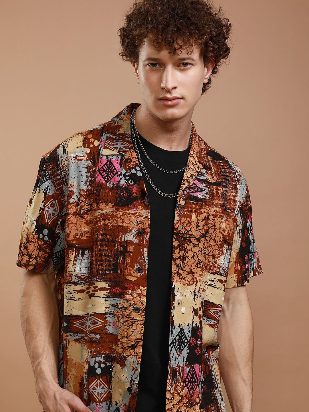 

KETCH Men Abstract Printed Casual Shirt, Brown