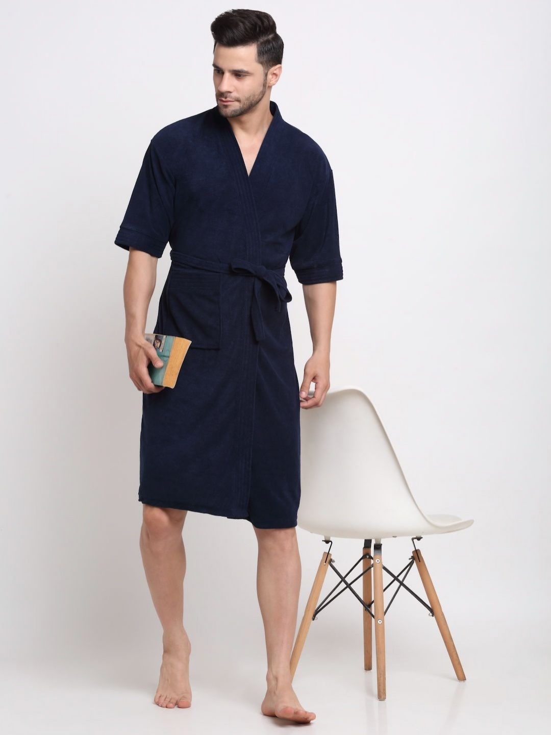 

Creeva Everyday Navy Blue Kimono Collar Bath Robe