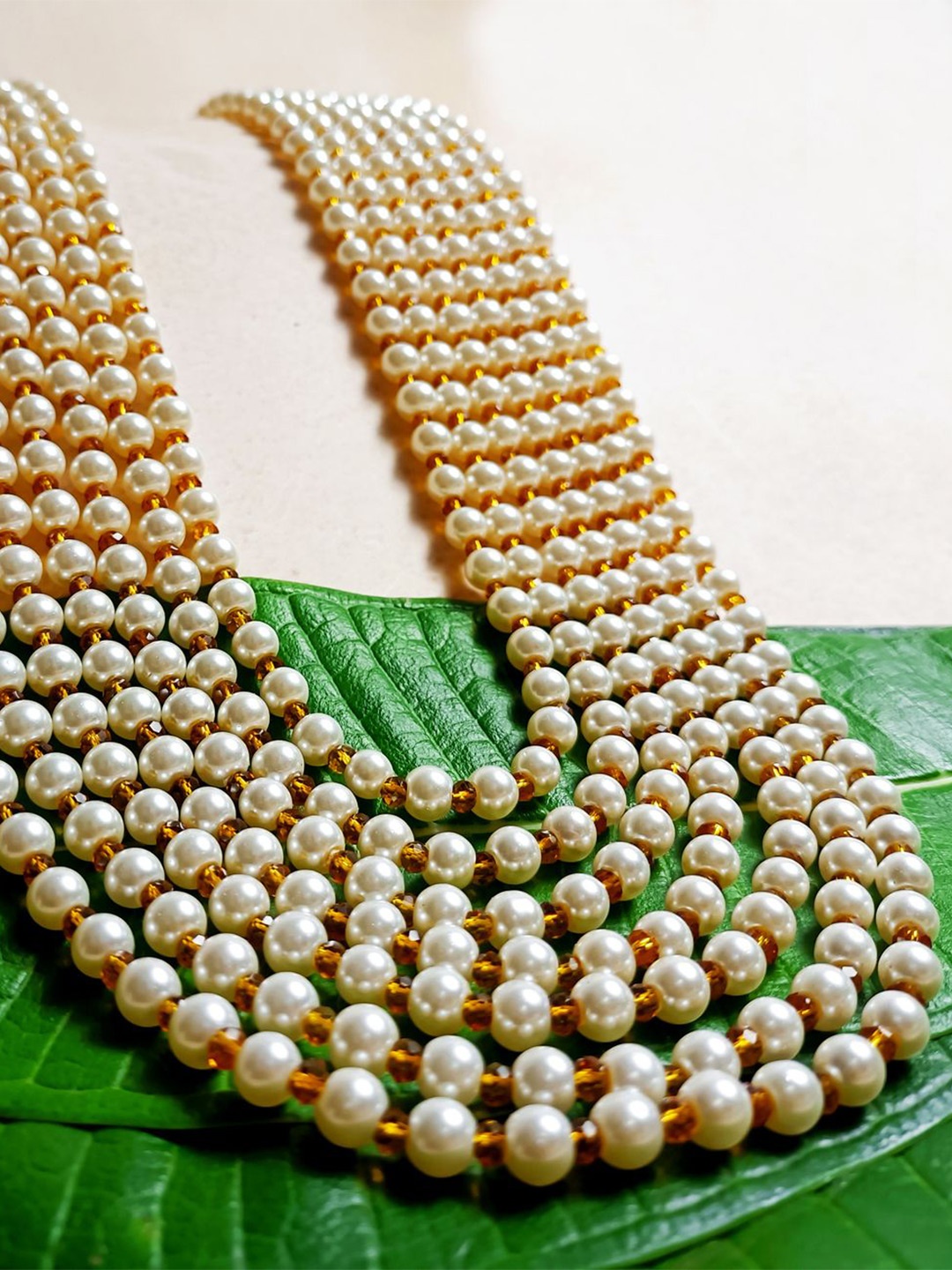 

Radhe Creation Men Brass Gold-Plated Layered Pearls Necklace, White
