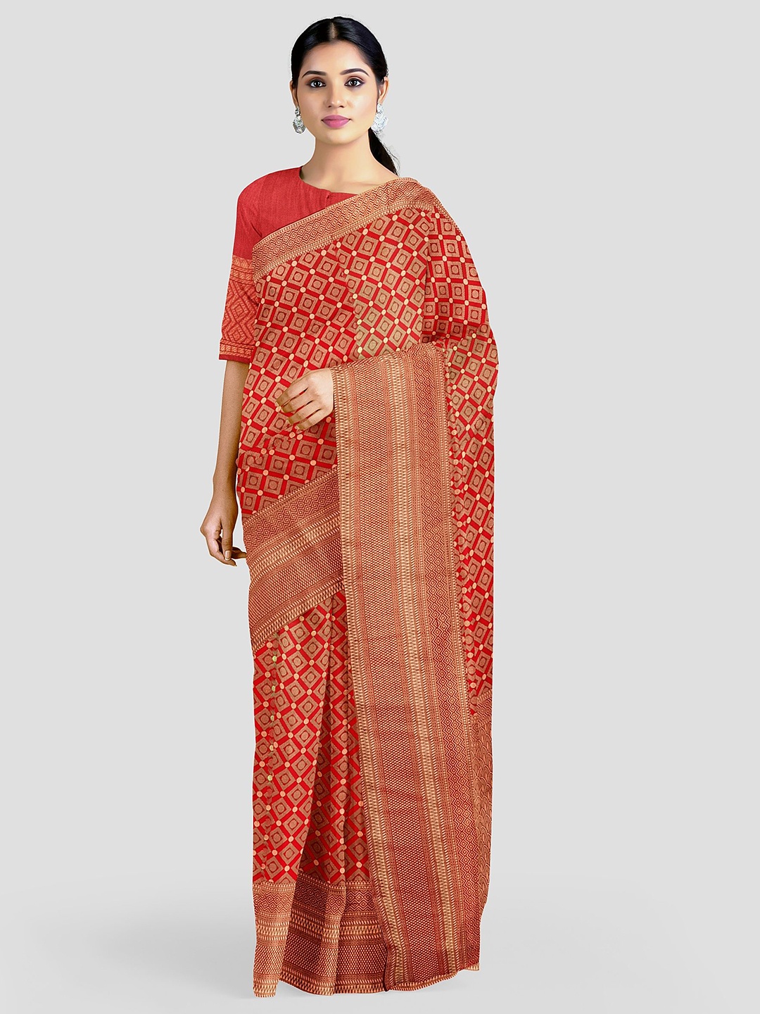 

Visit Wear Ethnic Motifs Zari Pure Silk Banarasi Saree, Red