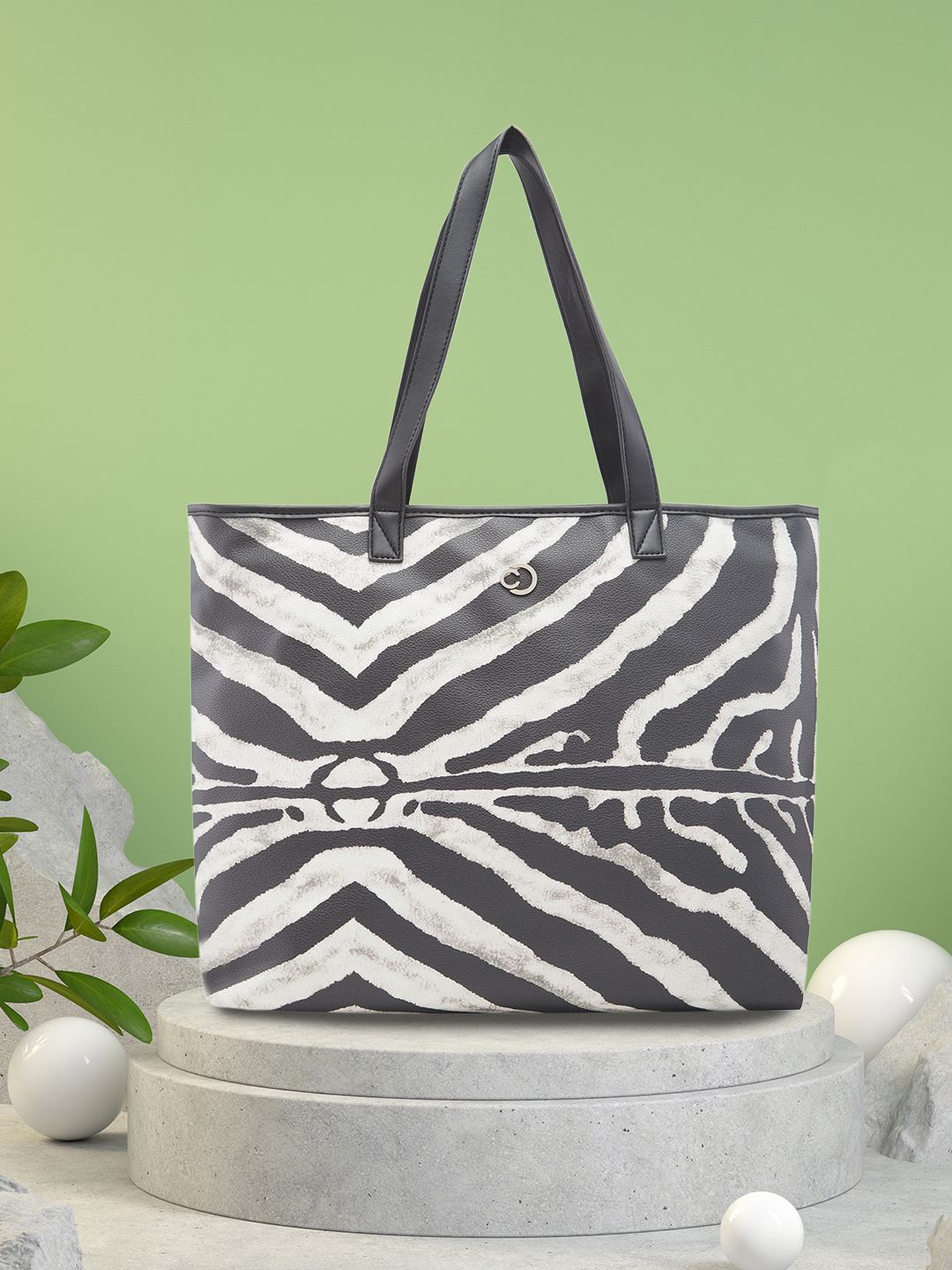 

Caprese PU Abstract Printed Structured Tote Bag, Black