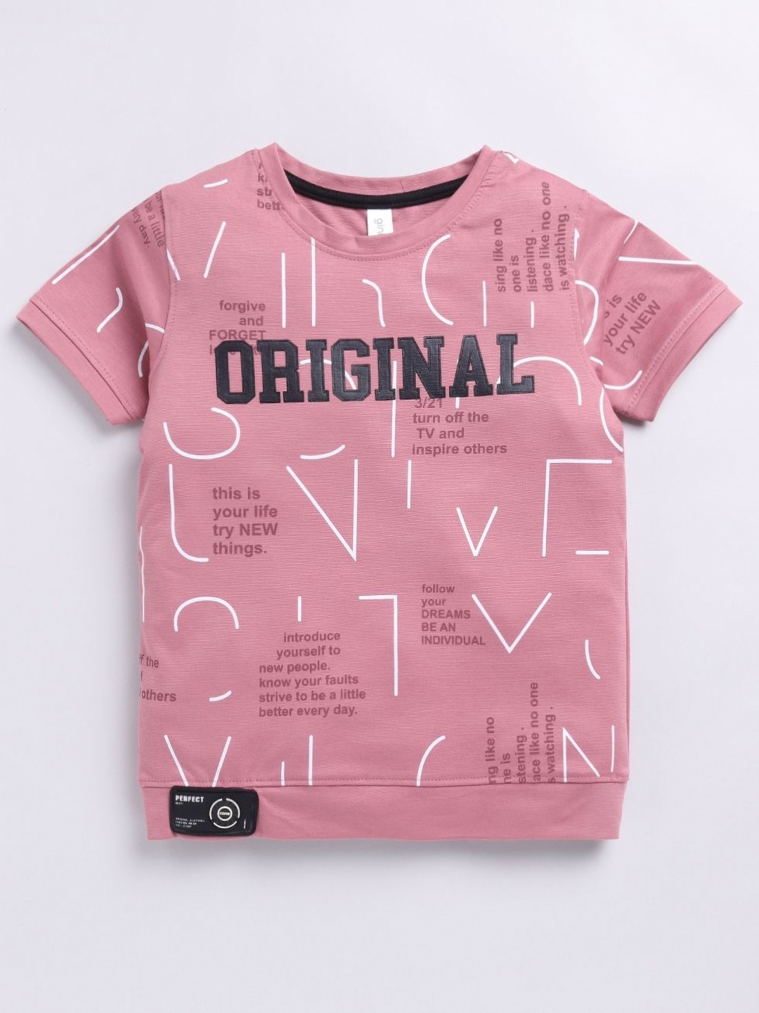 

Ginie Boys Typography Printed Round Neck T-shirt, Peach