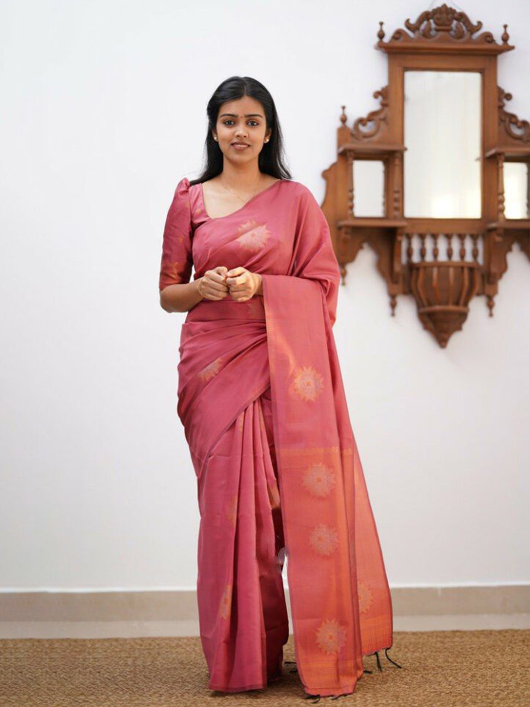 

Fashion Booms Woven Design Zari Pure Silk Banarasi Saree, Pink