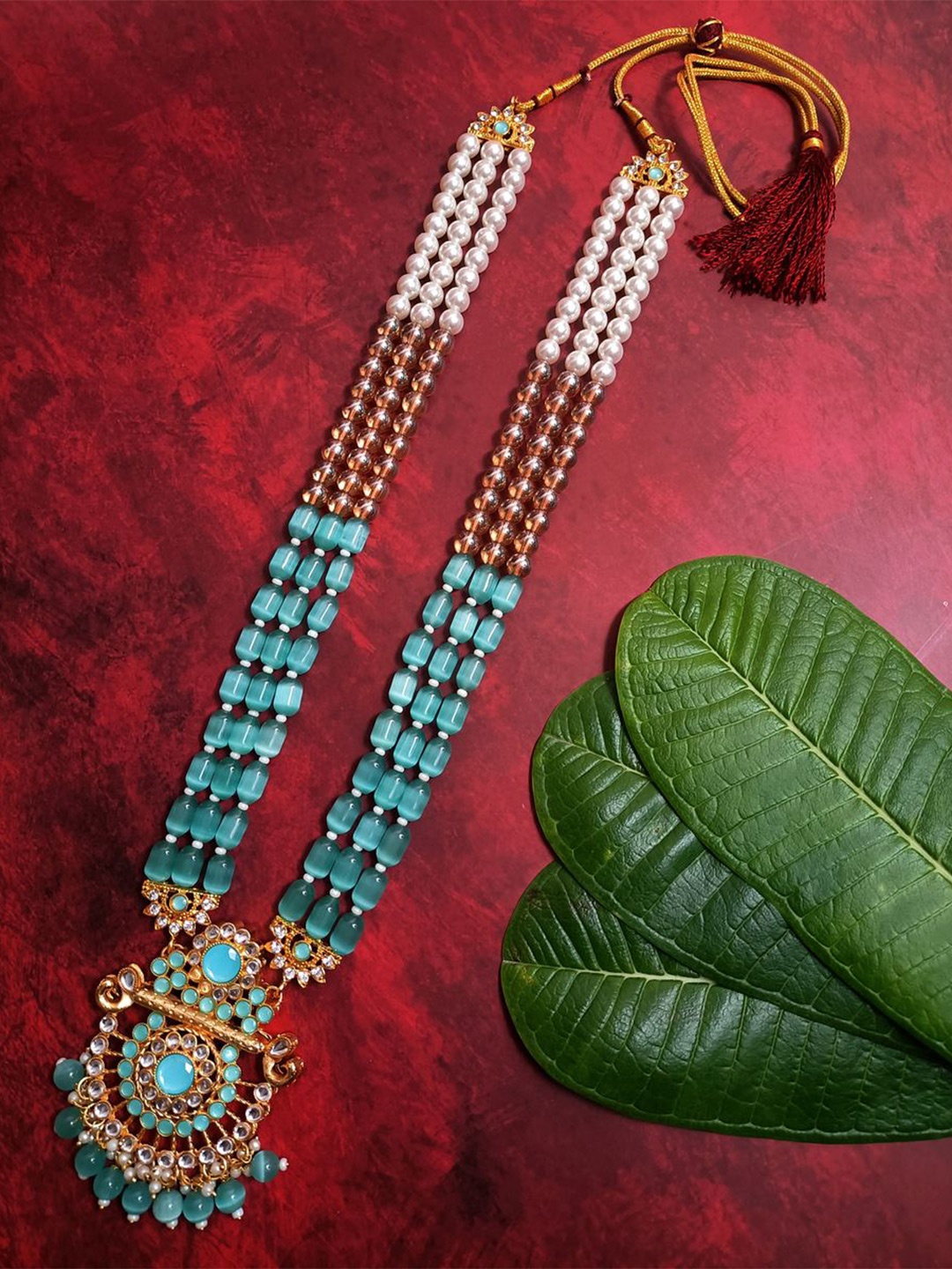 

Radhe Creation Men Gold-Plated Kundan Necklace, Blue