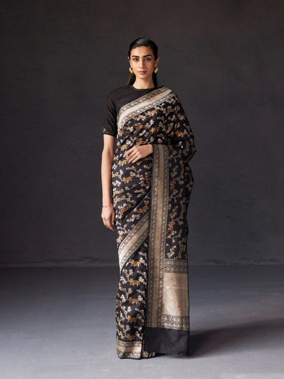 

Fashion Booms Woven Design Zari Pure Silk Banarasi Saree, Black