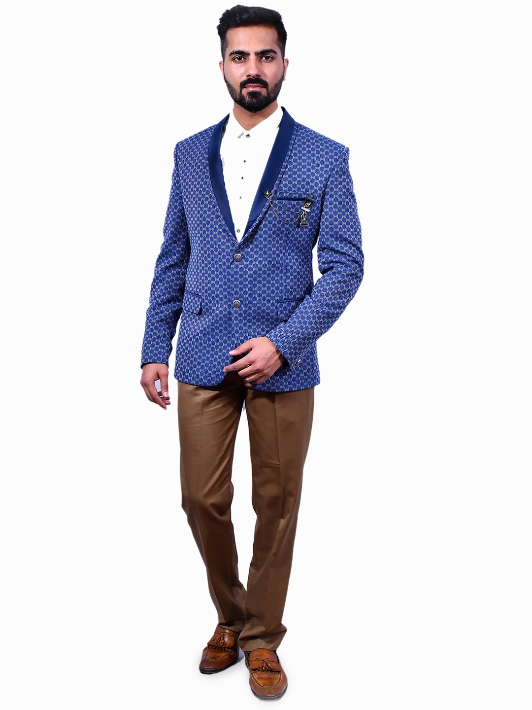 

Yaqoot Shawl Collar Slim-Fit Single Breasted Formal Blazer, Blue