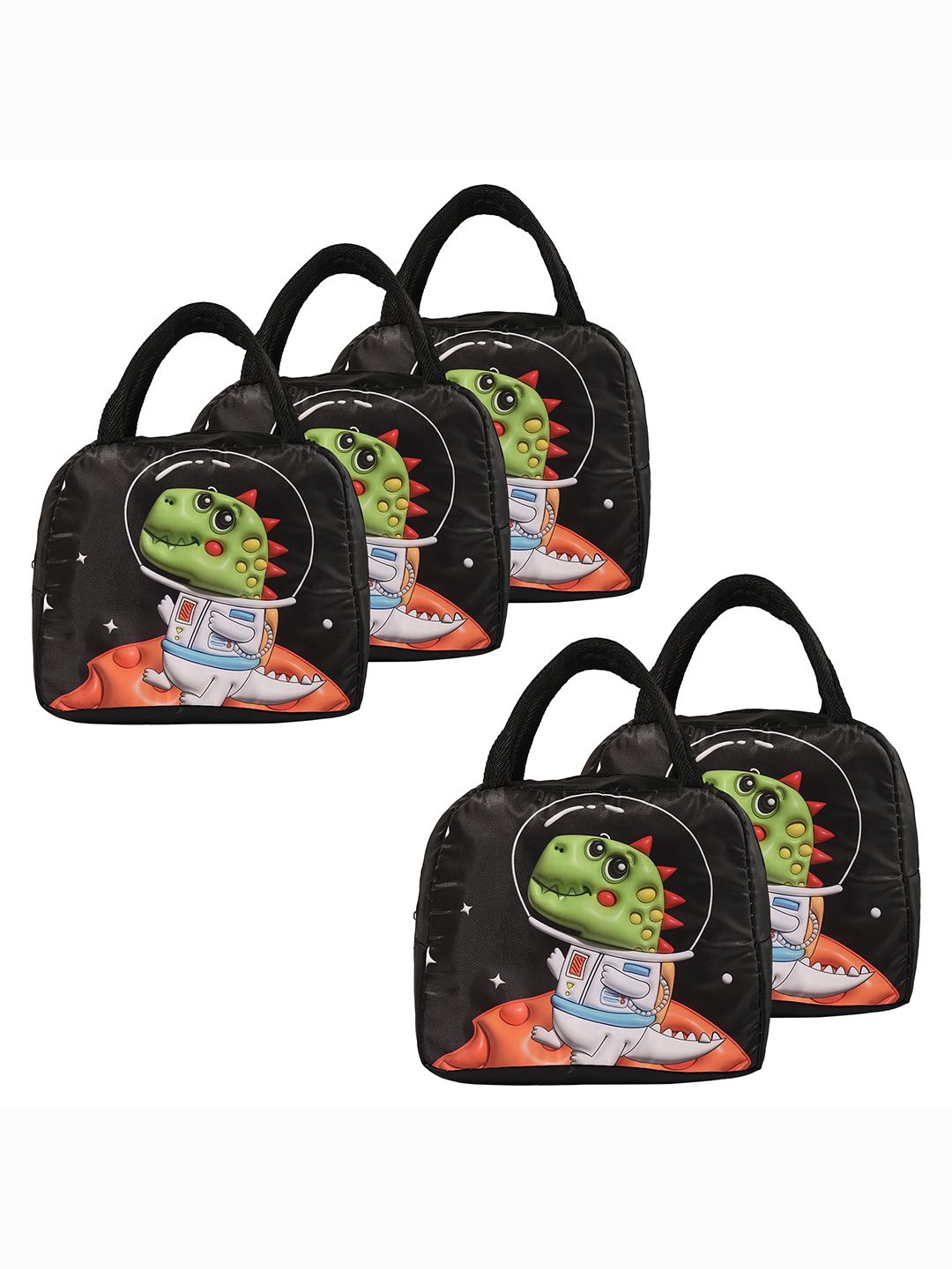 

Kuber Industries Kids Set of 5 Dinosaur Printed Lunch bags Travel Accessory, Black