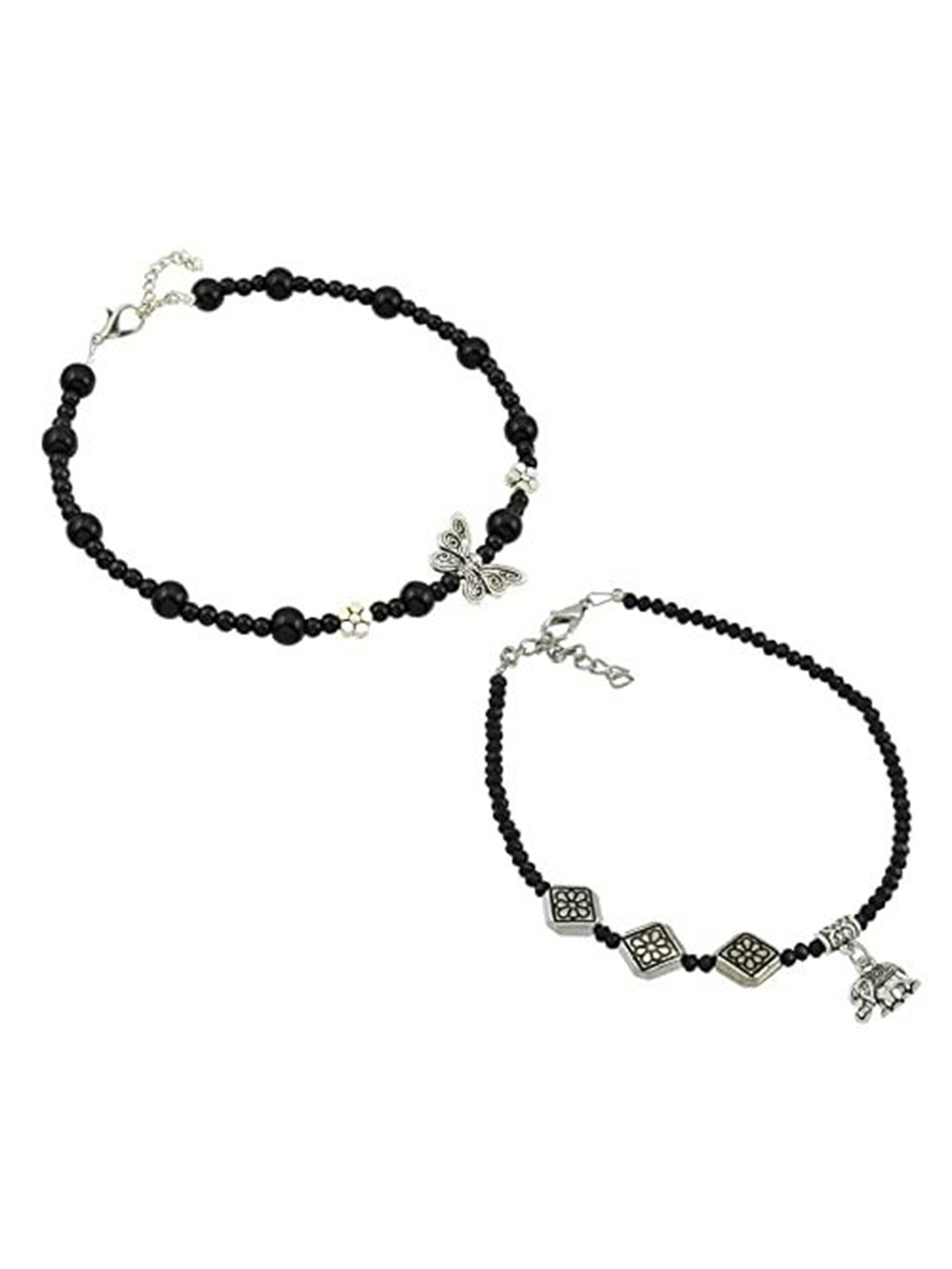

HIGH TRENDZ Women Set of 2 Anklets, Black
