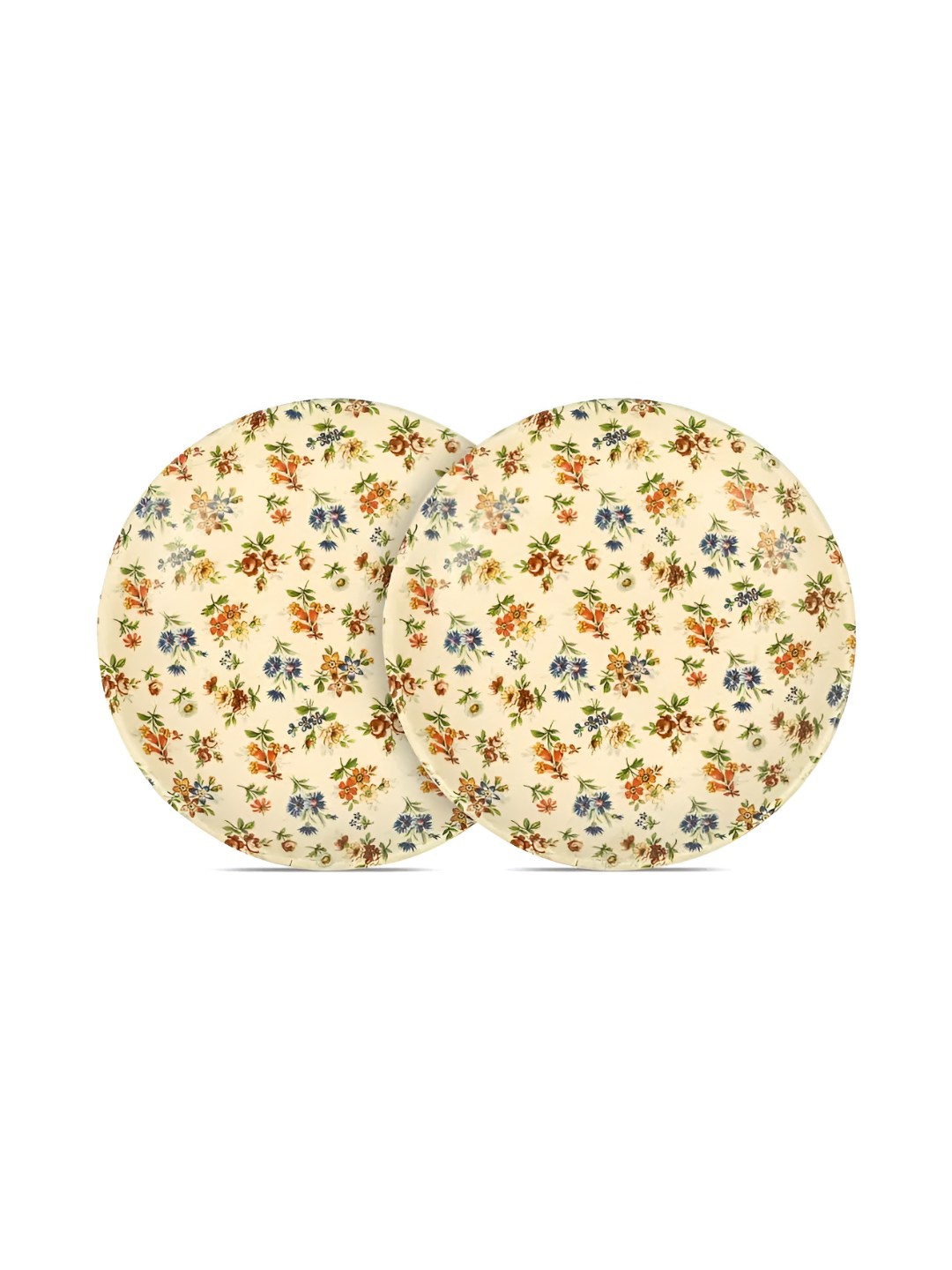 

AMALAFIEE CERAMICS Blue & Beige 2 Pieces Floral Printed Microwave Safe Ceramic Plates